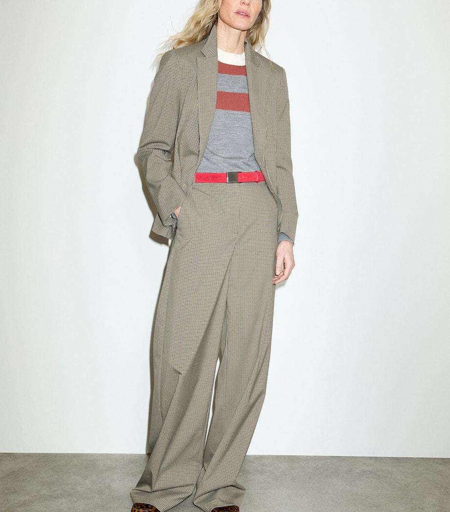 MAX&Co. Womens Houndstooth Check Wide-Leg Trousers Beige Image 2