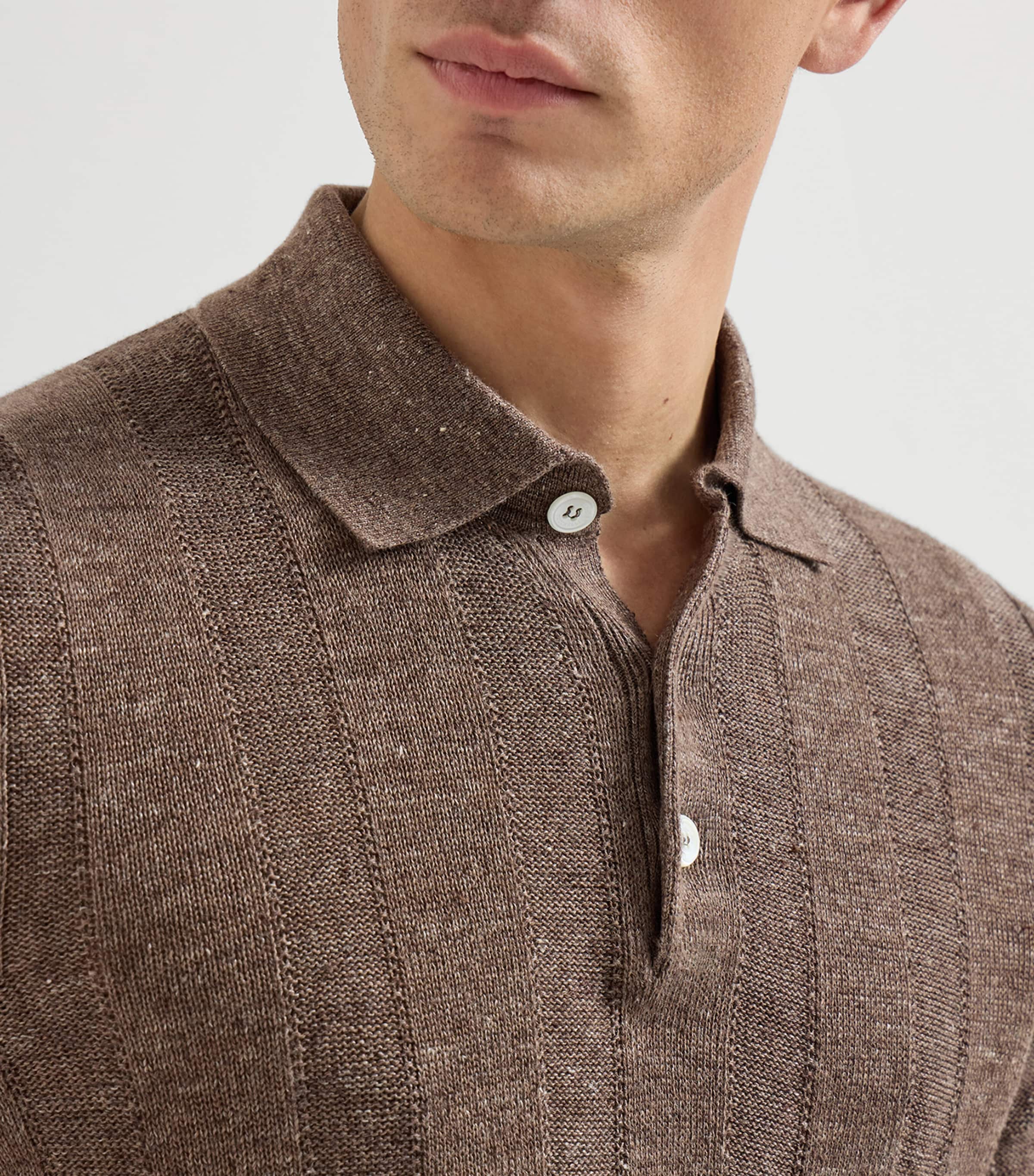 Brunello Cucinelli Mens Linen-Cotton Rib-Knit Polo Shirt Image 6