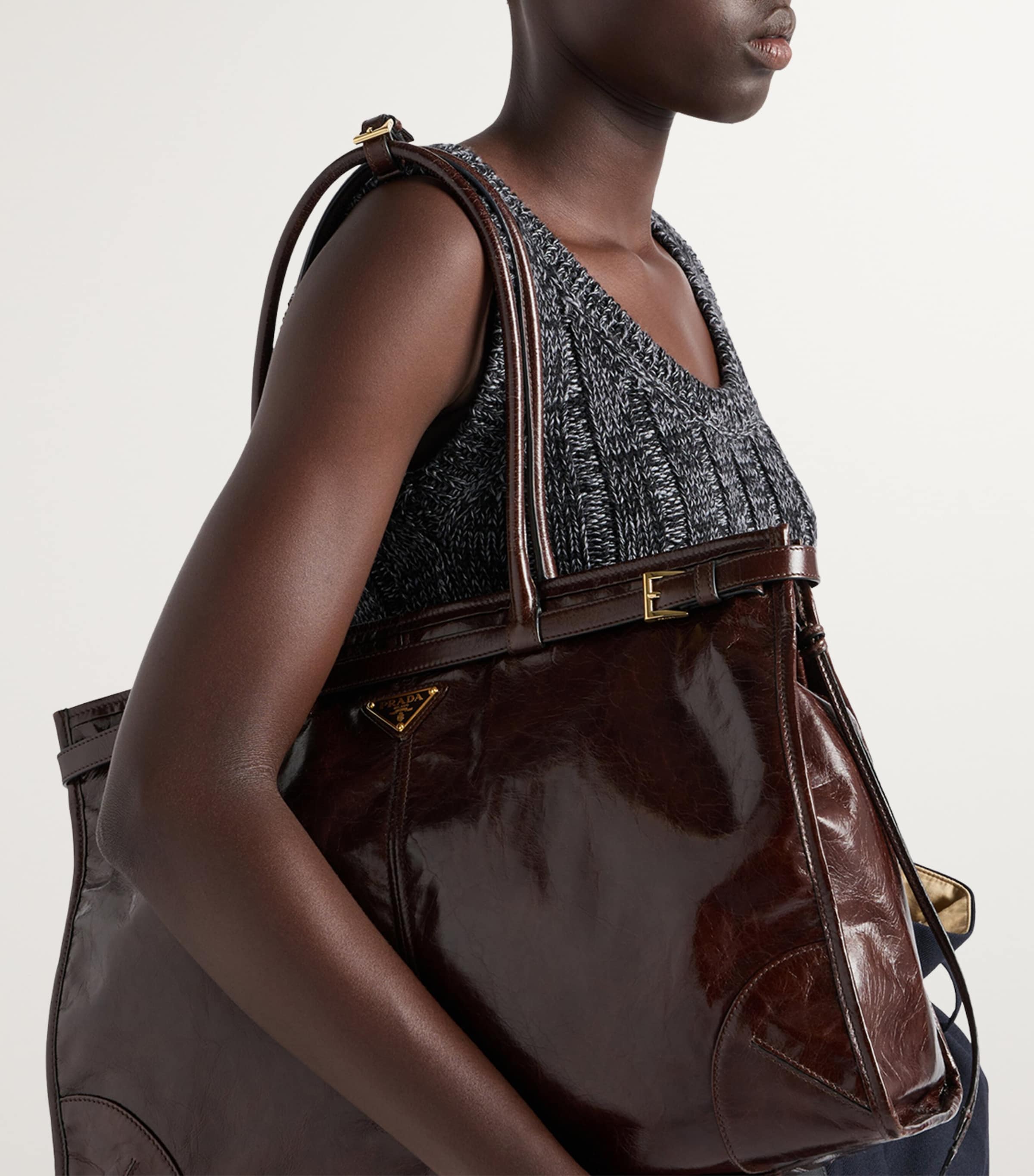 Large Leather Buckle Tote Bag F01D6 Image 2