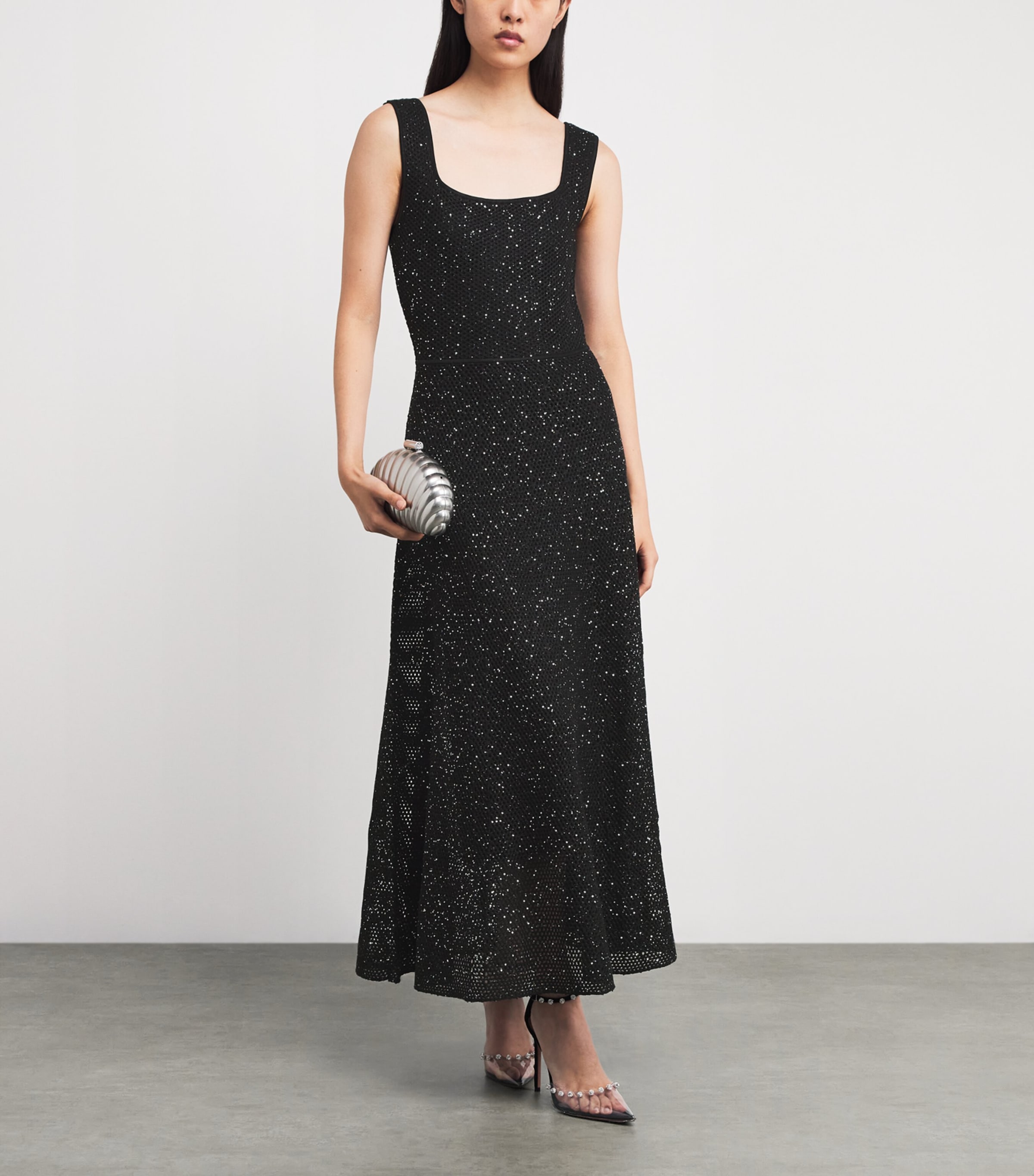 Knitted Rhinestone Maxi Dress BLACK Image 2