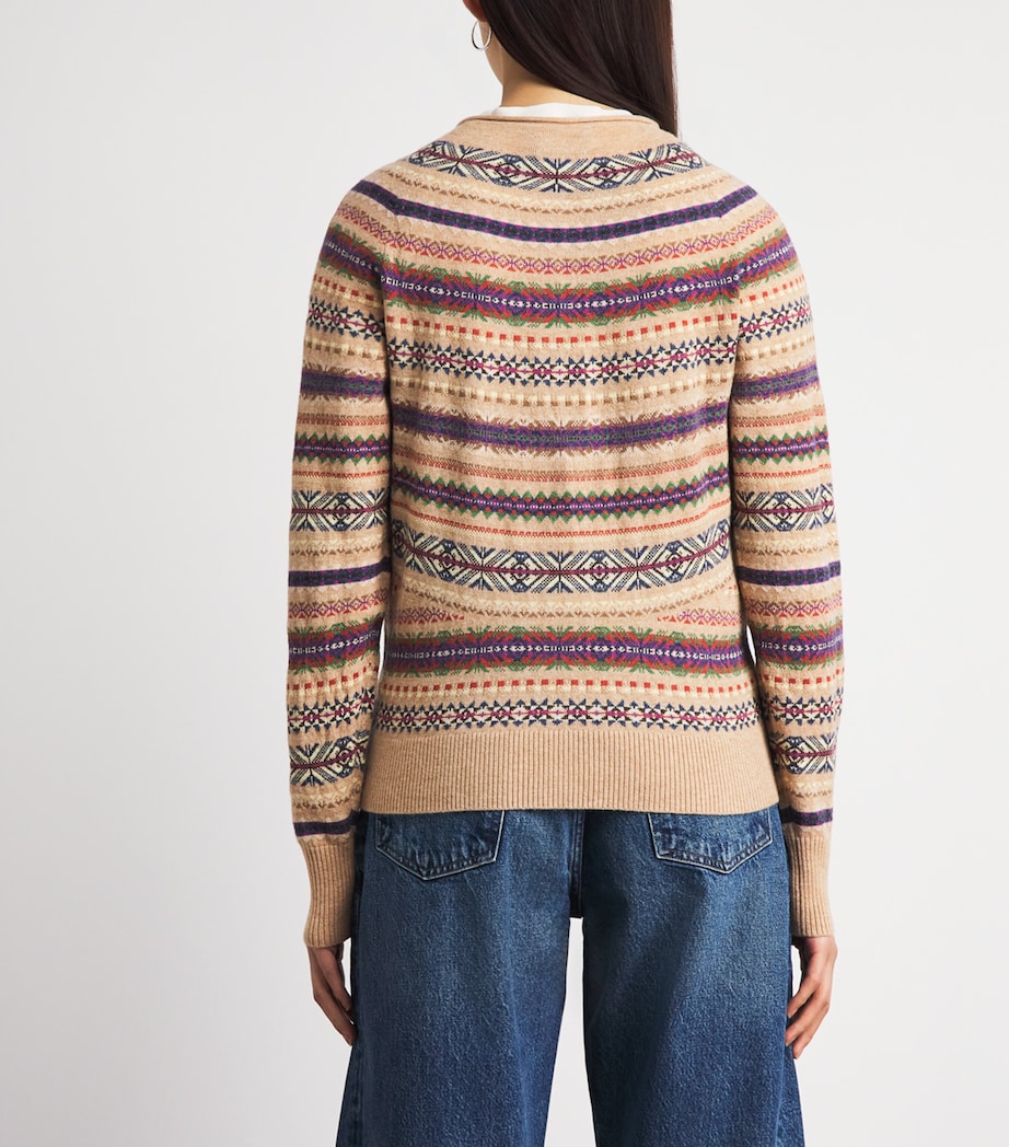 Polo Ralph Lauren Womens Wool-Blend Fair Isle Cardigan Tan Multi Image 5
