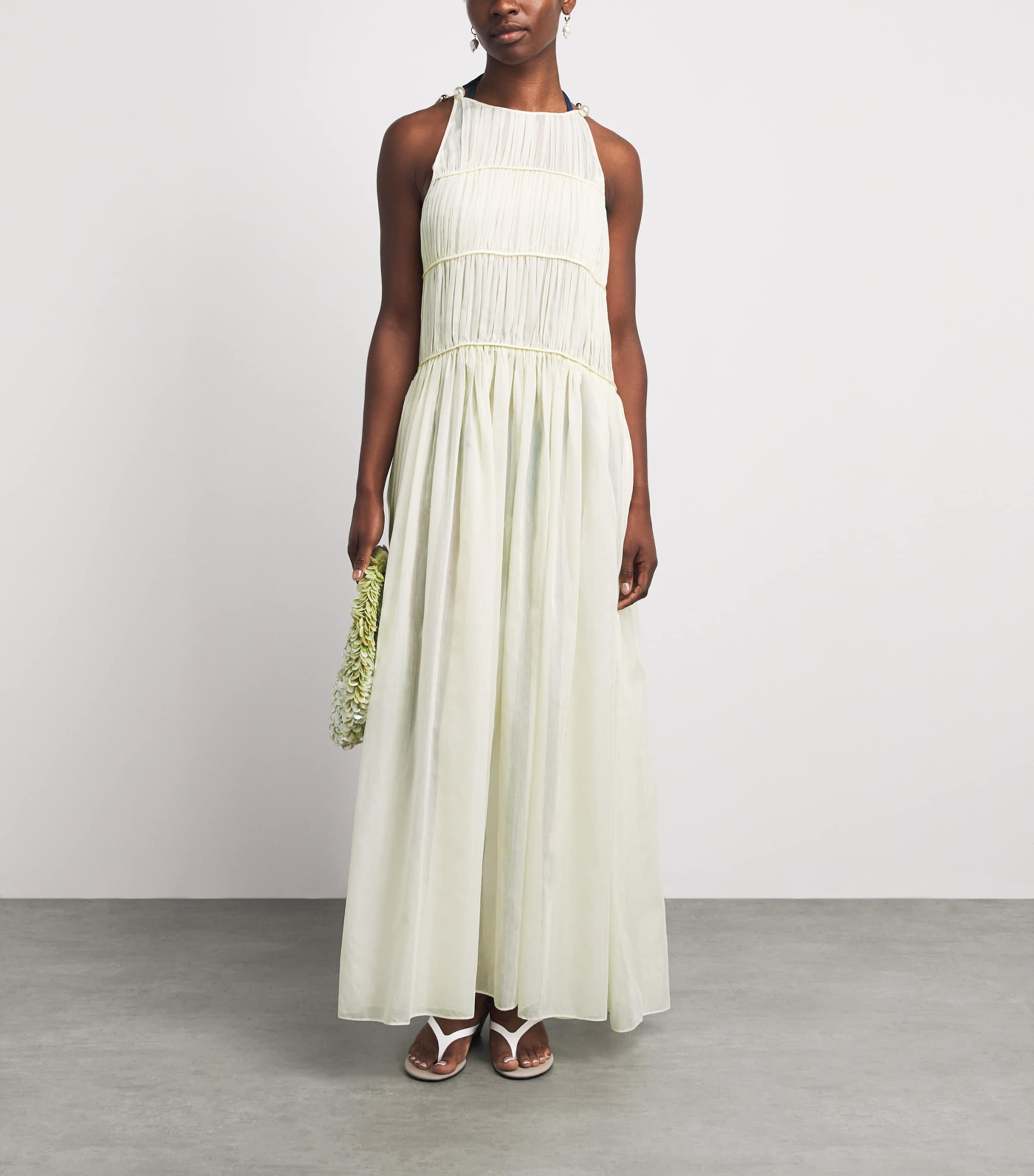 Moré Noir Womens Cotton-Silk Ruched Morgan Midi Dress Alabaster Cream Image 2