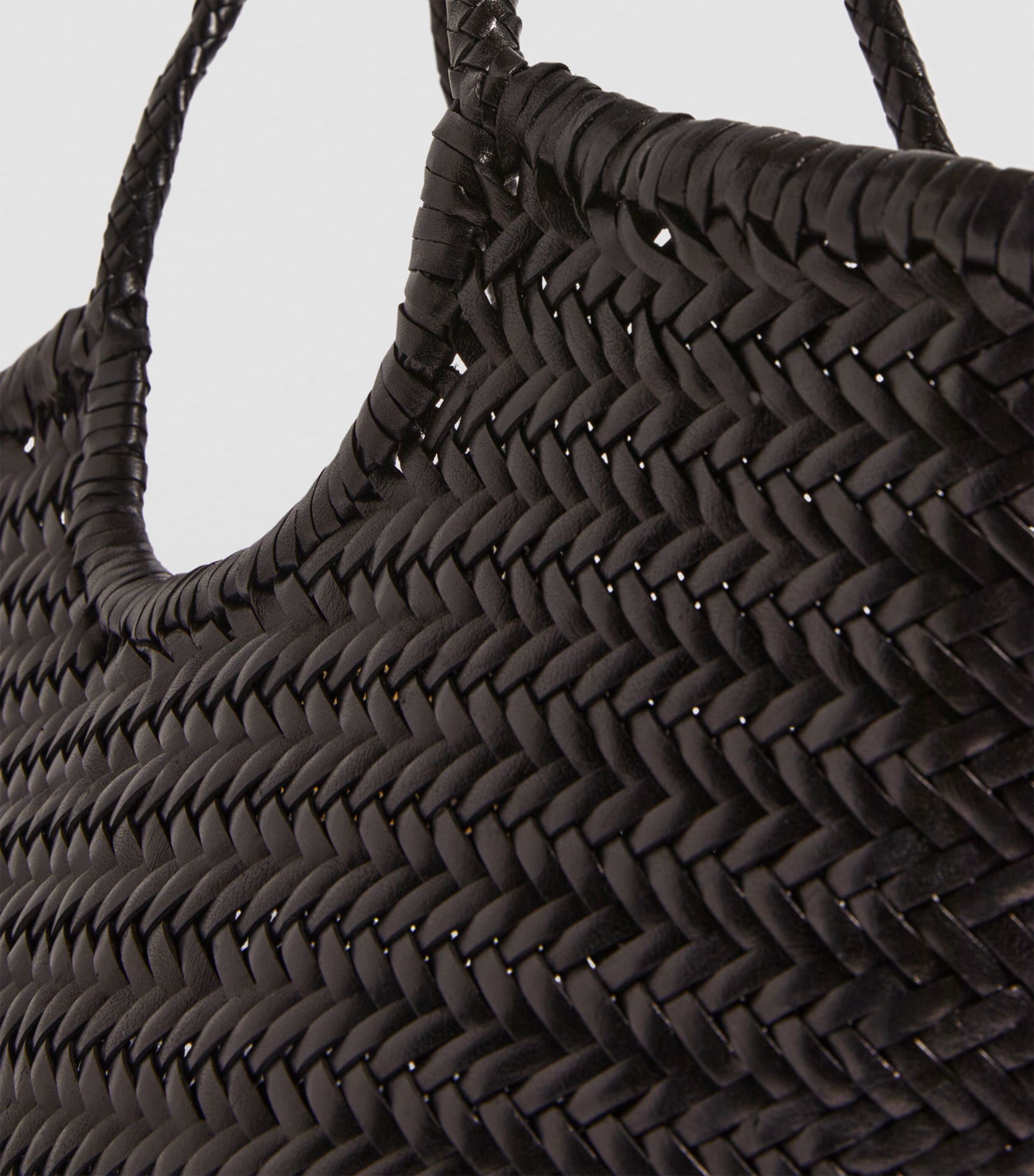 Large Leather Woven Nantucket Tote Bag BLACK Image 3