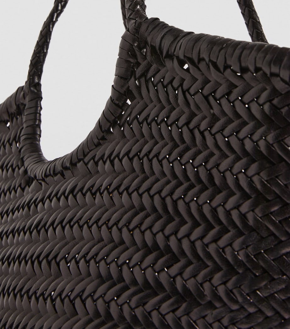 Large Leather Woven Nantucket Tote Bag BLACK Image 3