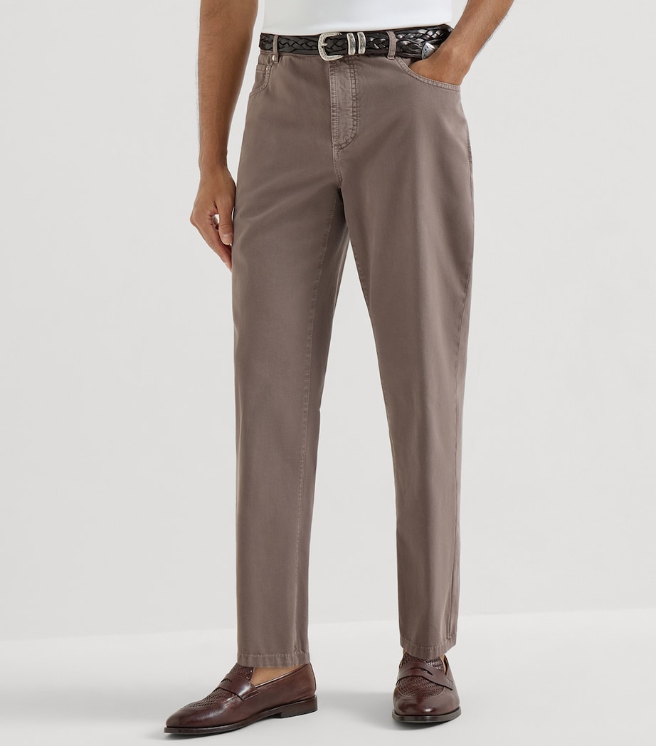 Brunello Cucinelli Mens Garment-Dyed Twisted Cotton Gabardine Jeans Image 3
