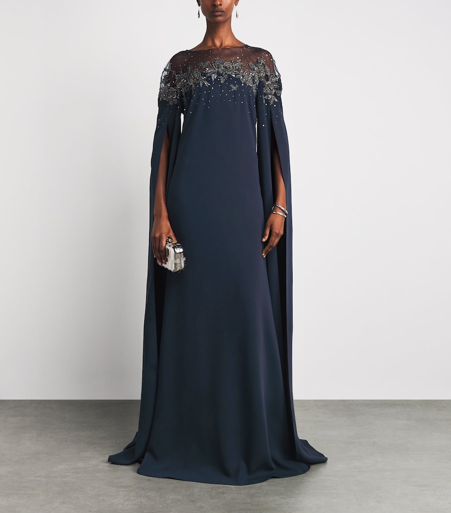 Carolina Herrera Womens Embellished Cape Gown Midnight Image 2
