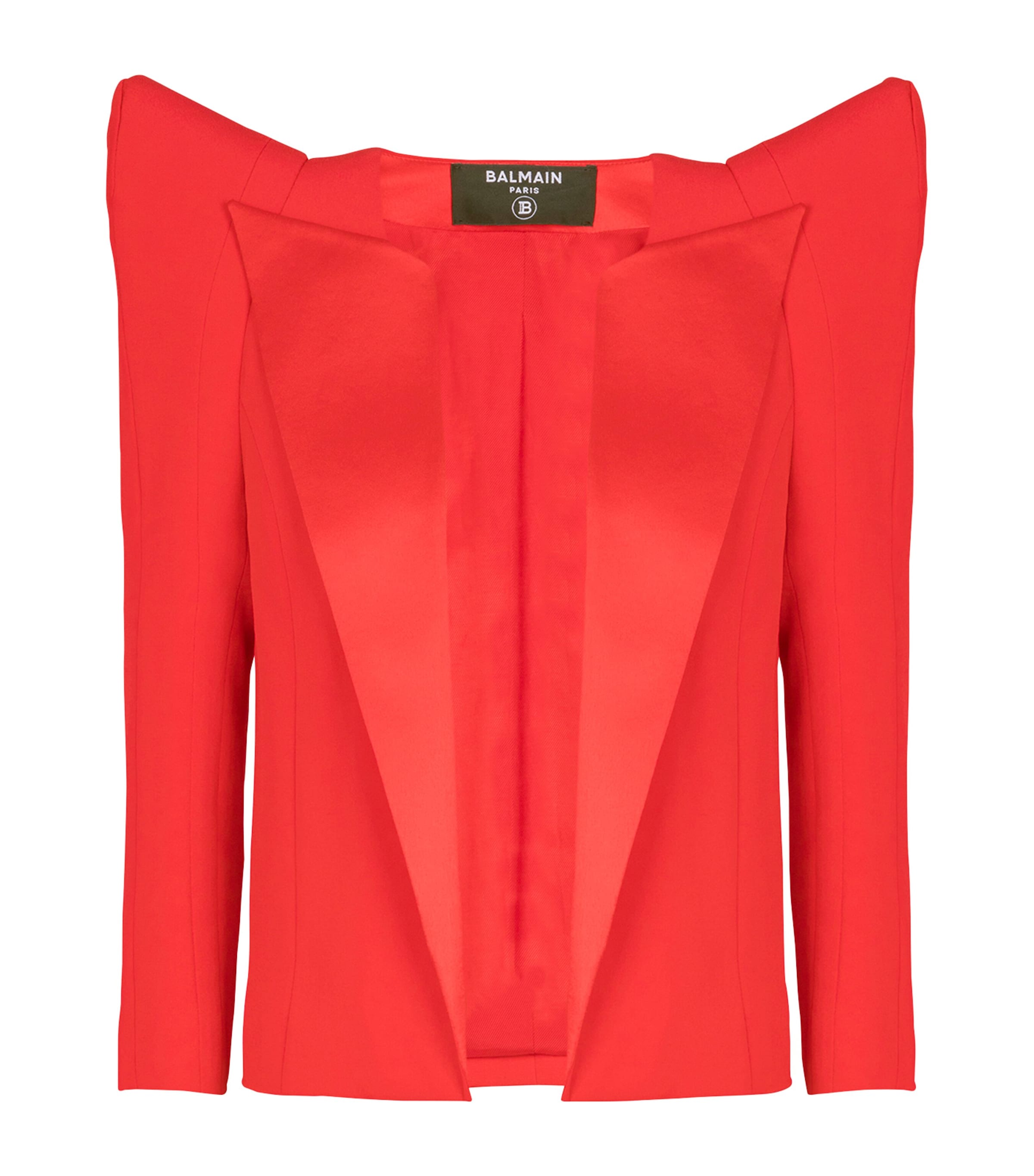 Shop Balmain Crepe Cropped Blazer In Red
