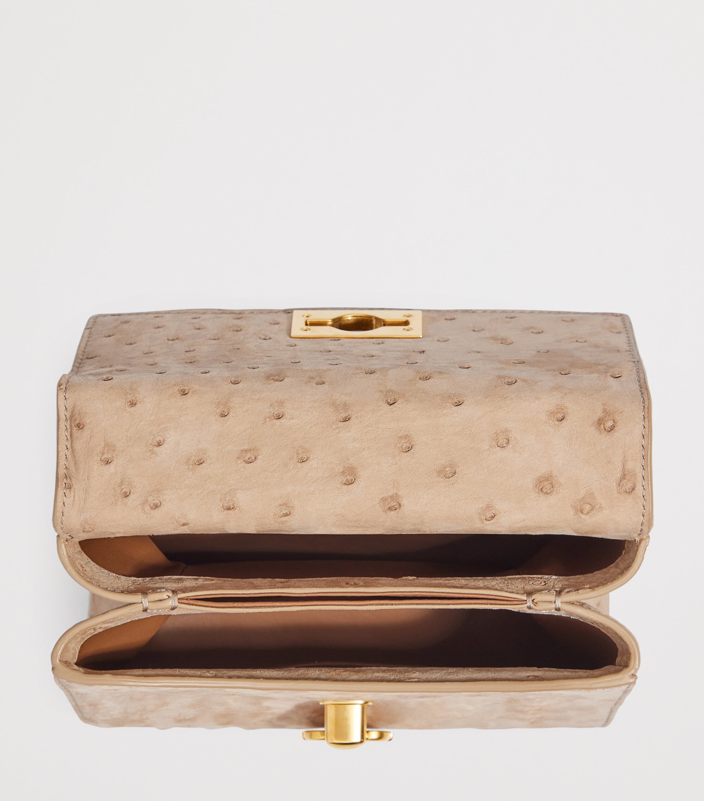 Mini Ostrich Leather Secret Top-Handle Bag 803 TAUPE Image 3