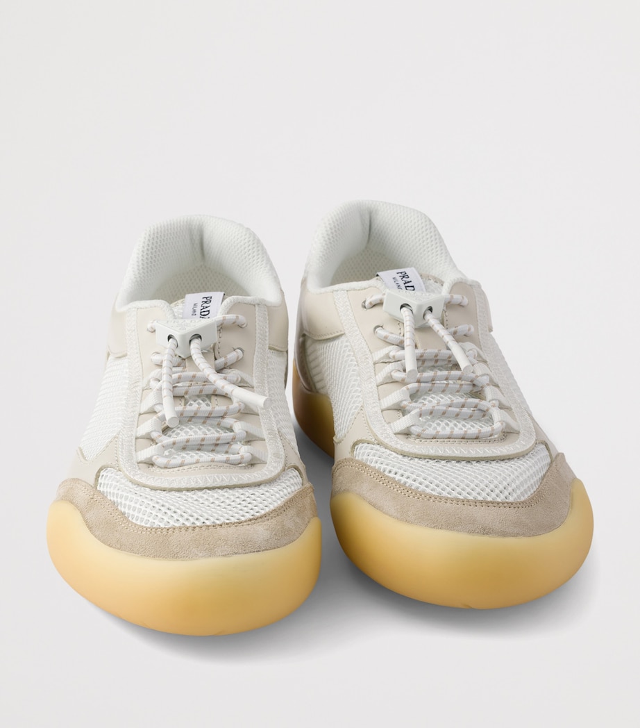 Prada Leather-Mesh Speedrock Sneakers Neutral Image 7