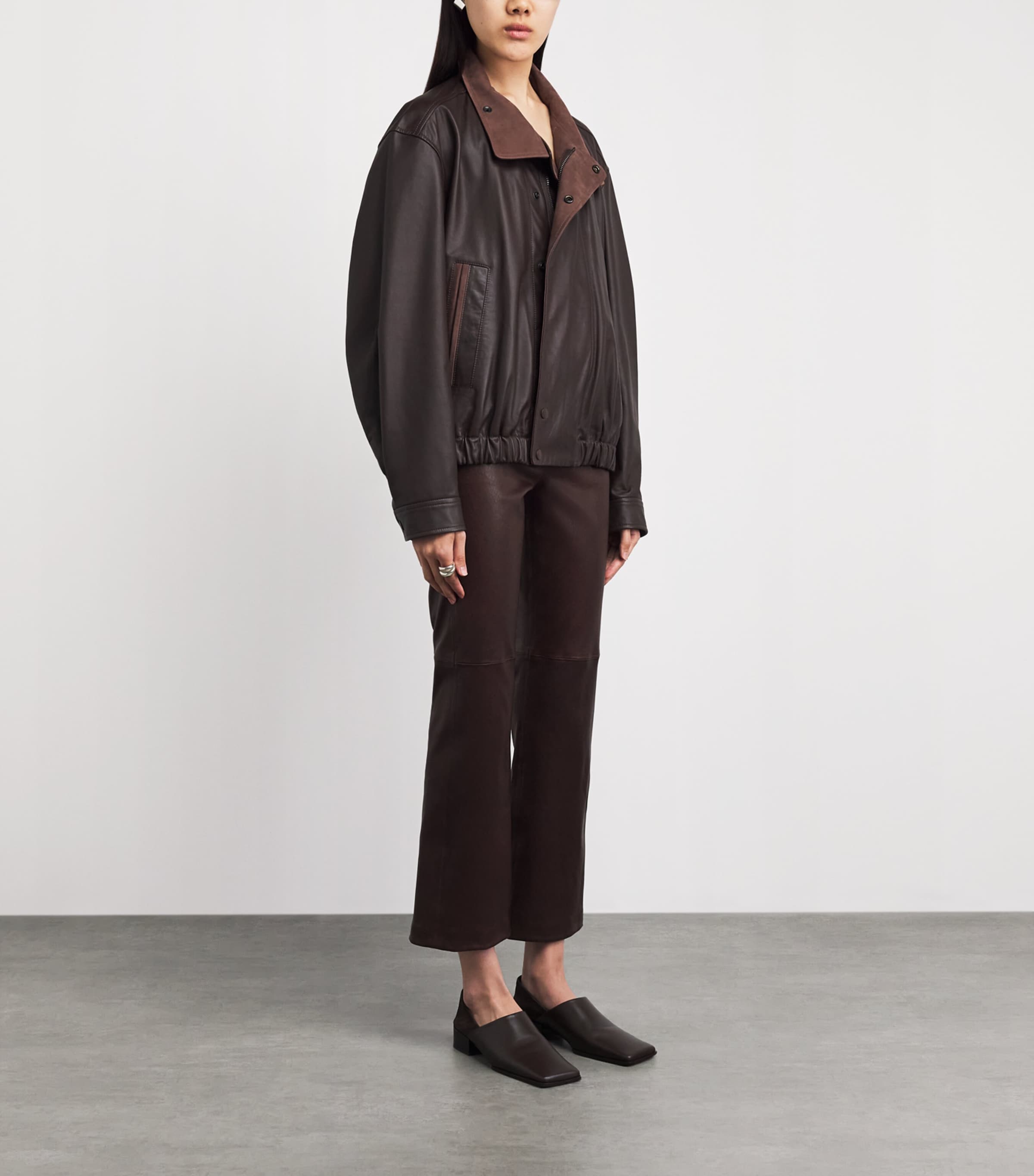 NOUR HAMMOUR Womens Leather Cropped Capri Trousers Brown Stretch Image 2