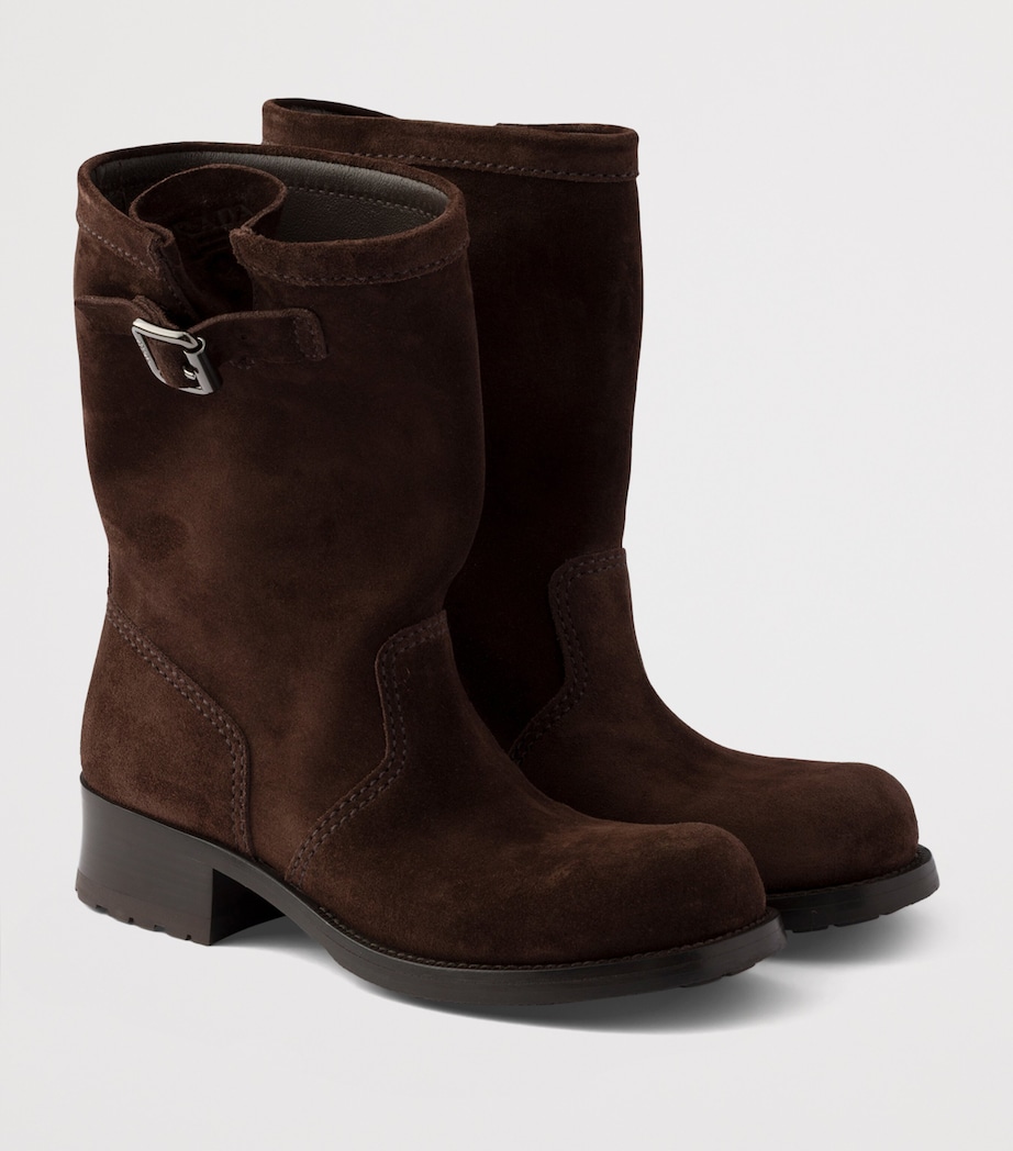 Prada Womens Suede Biker Boots Brown Image 2
