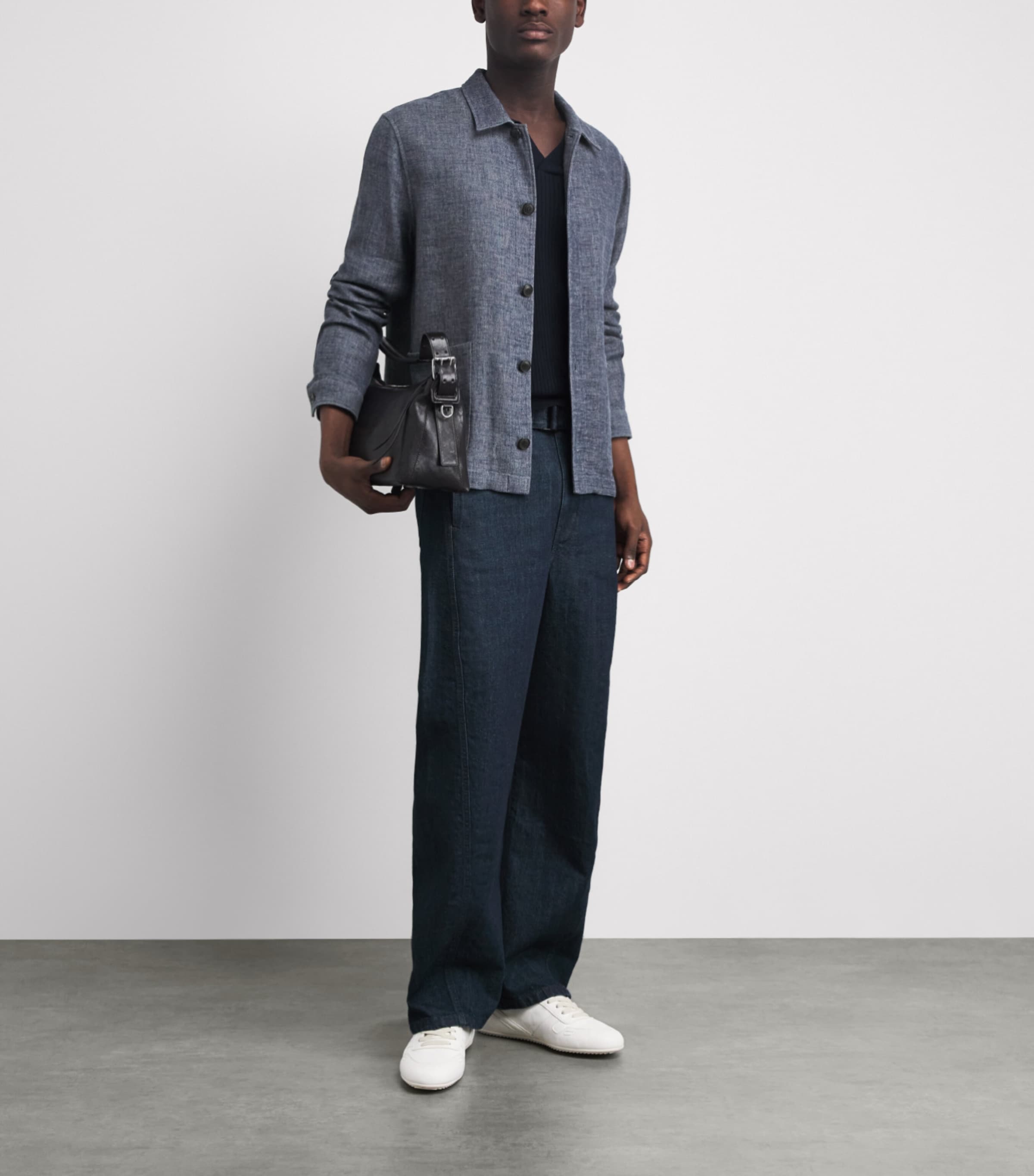 Sunspel Mens Cotton-Linen Twill Twin-Pocket Jacket Buds Denim Blue Image 2