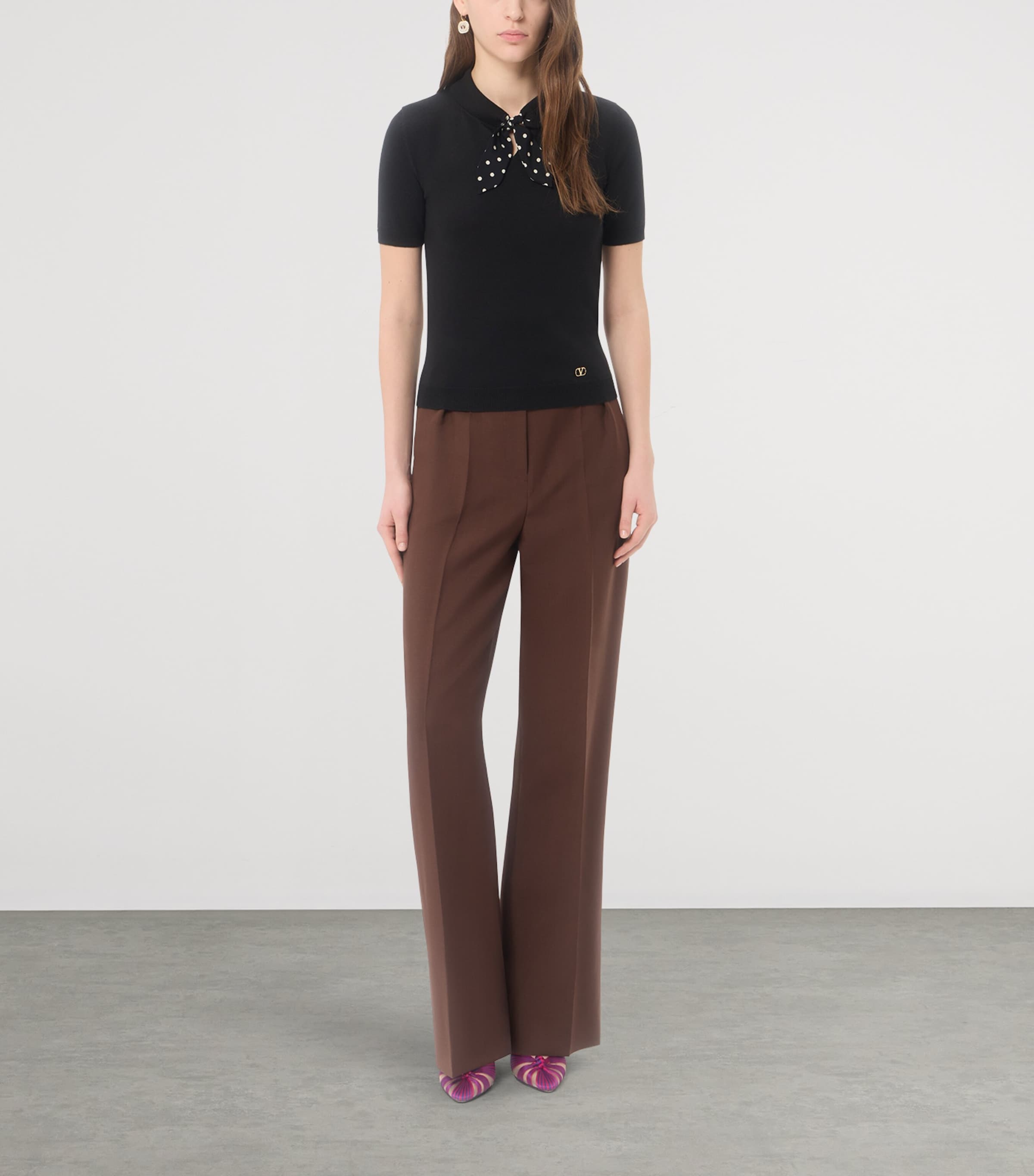 Valentino Womens Virgin Wool-Blend Necktie Slim Polo Sweater Image 2