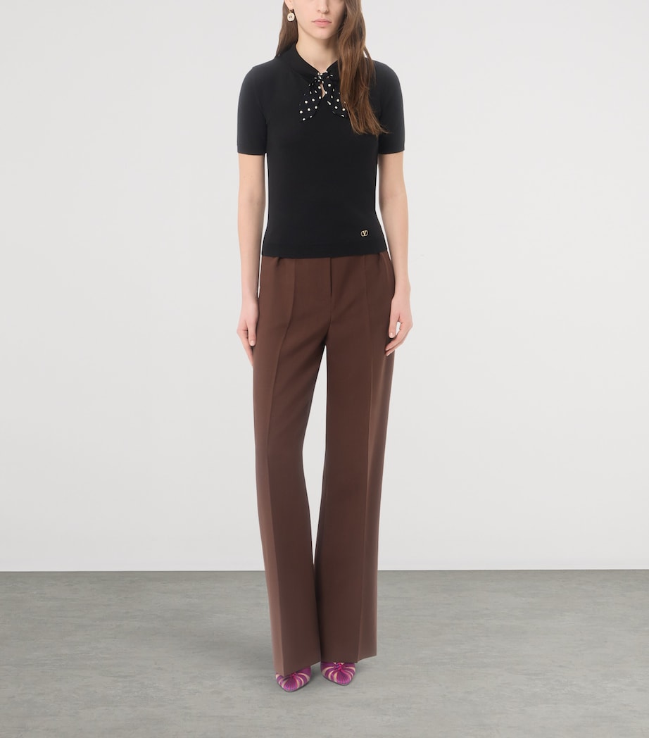 Valentino Womens Virgin Wool-Blend Necktie Slim Polo Sweater Image 2