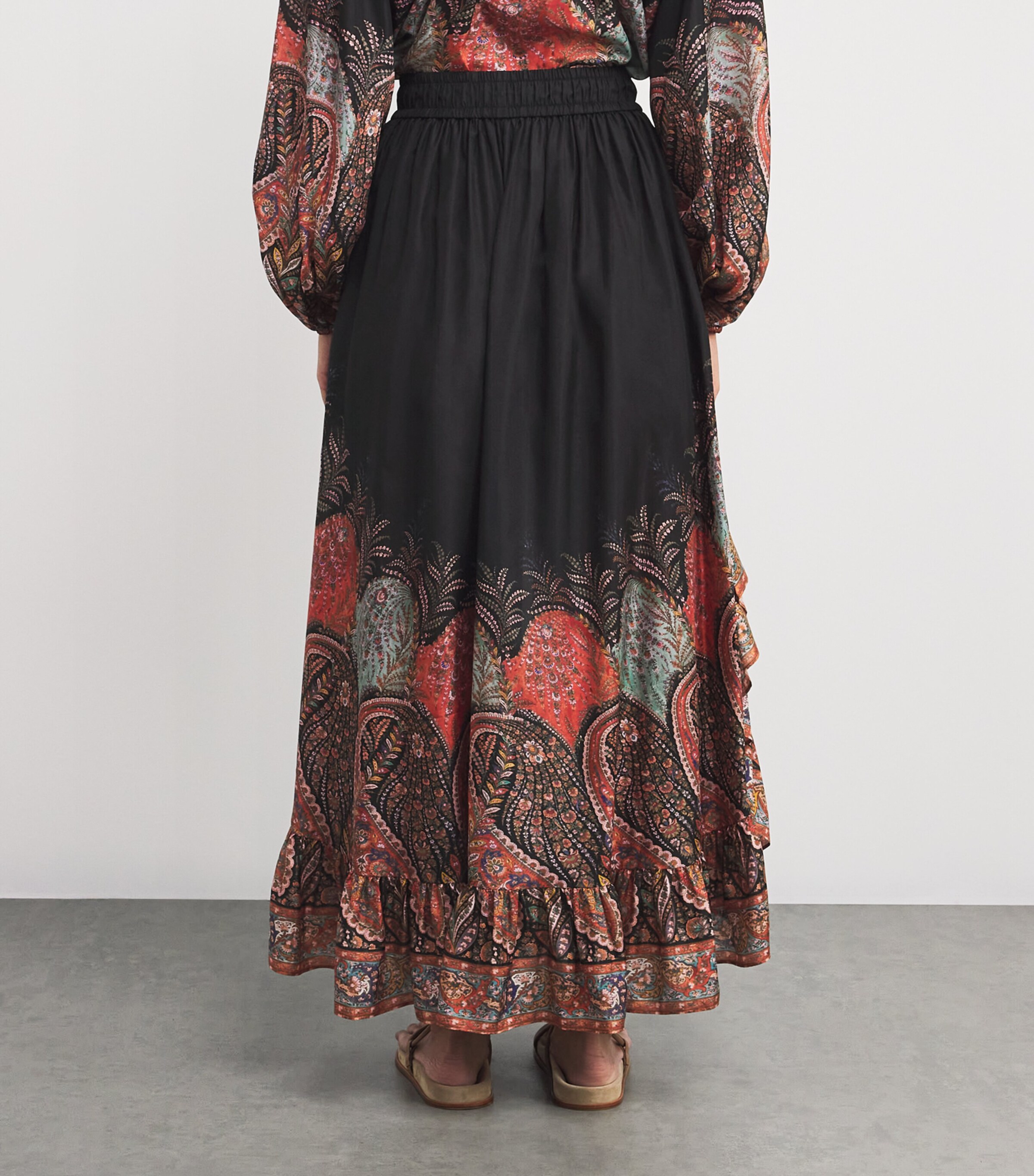 Silk Rhiannon Ruffle Maxi Skirt BLKP BLACK PAISLEY Image 4