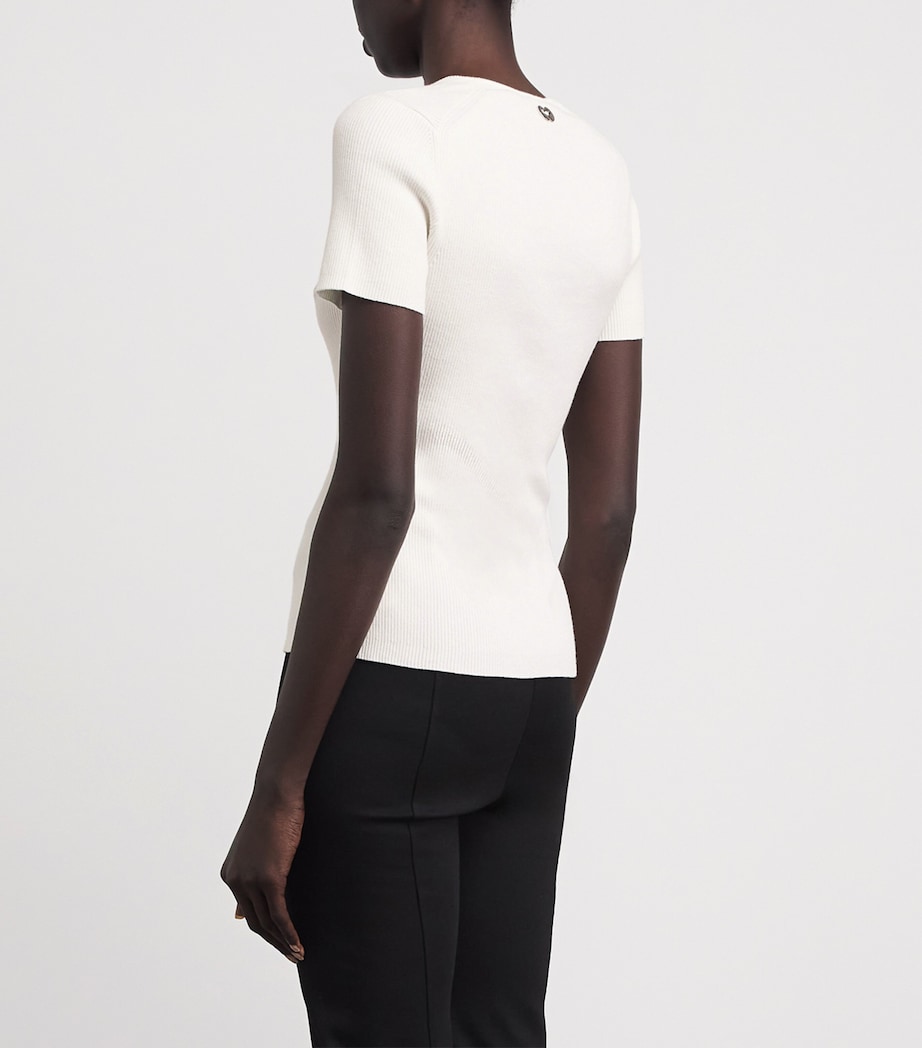 Maje Womens Cotton-Blend Rib-Knit Top White Image 5