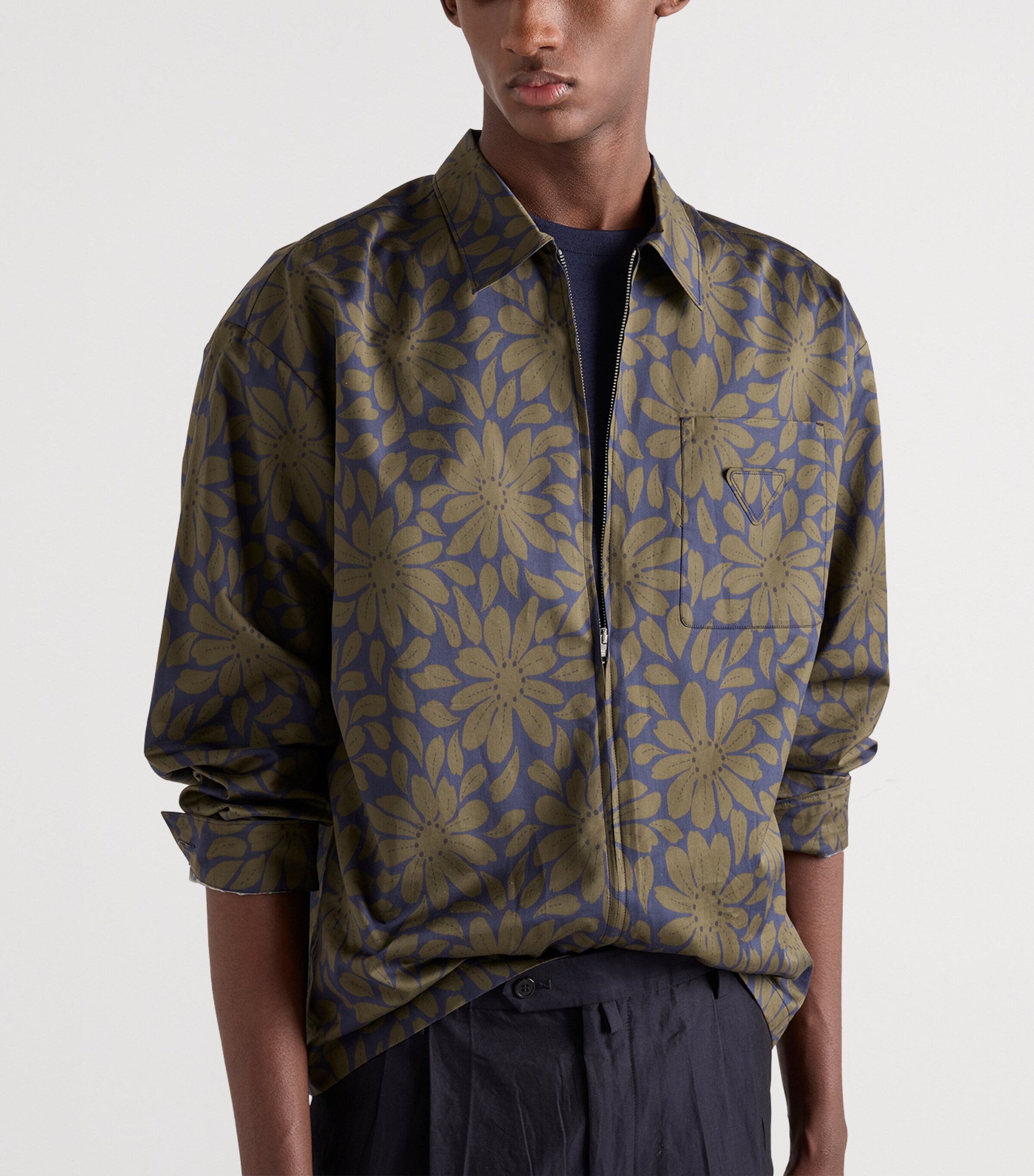 Prada Mens Cotton-Silk Zip-Up Shirt Image 4