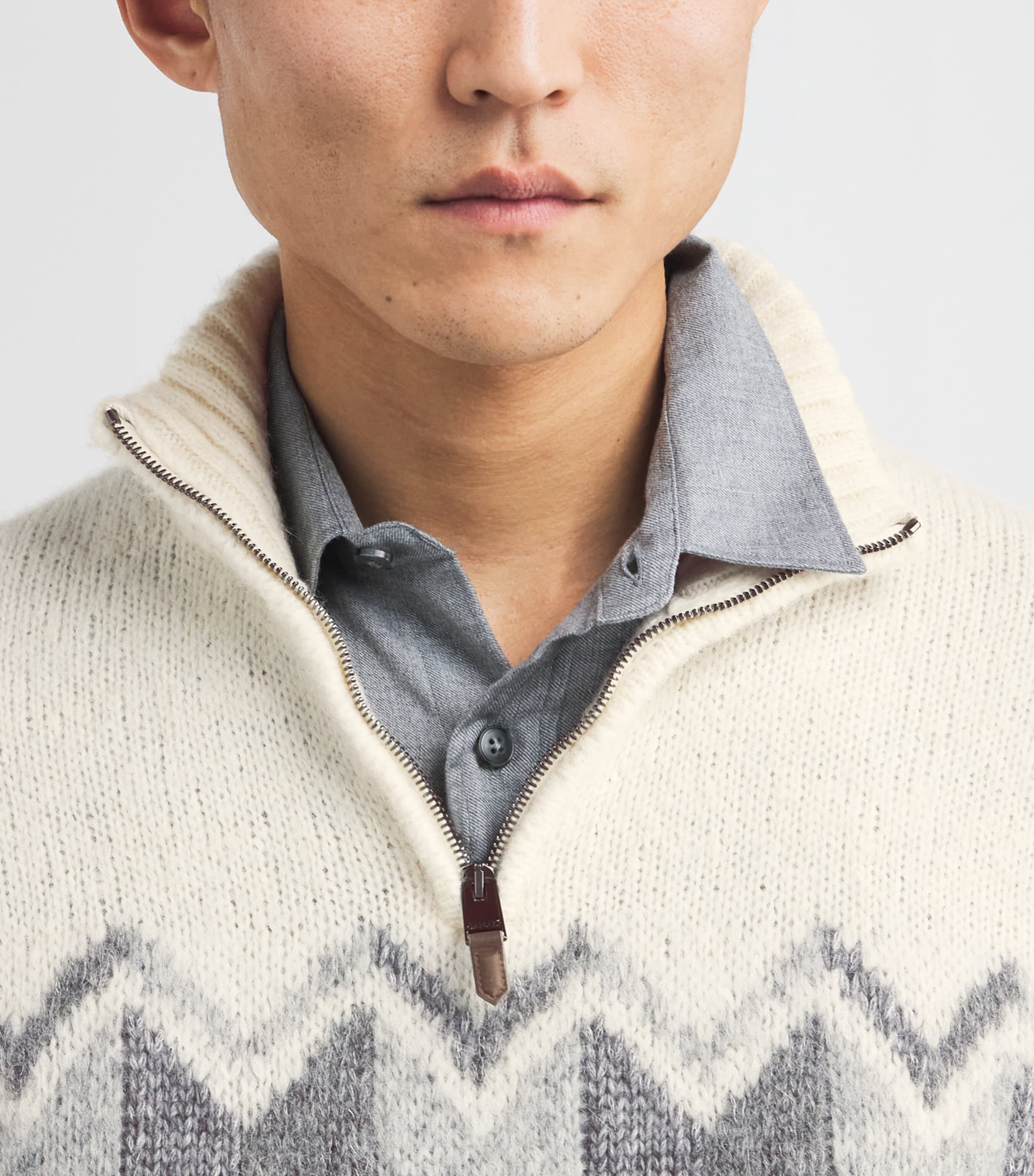 Wool-Blend Chevron Quarter-Zip Sweater 201 Image 6