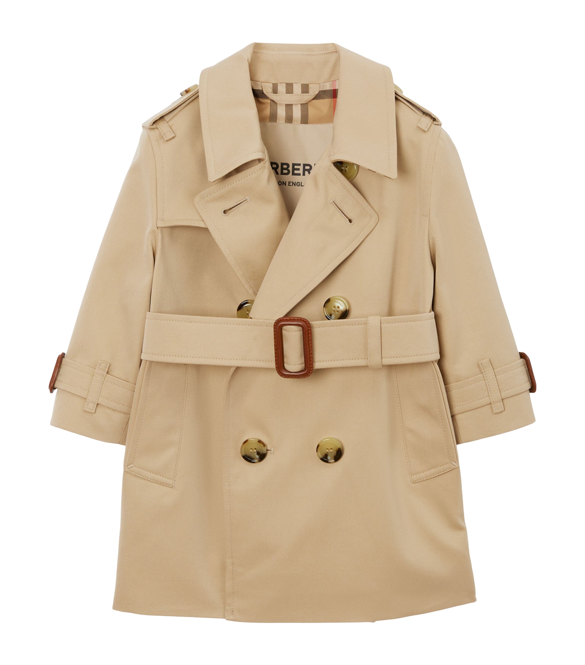 Burberry Kids Gabardine Trench Coat (6-24 Months) Honey Image 1