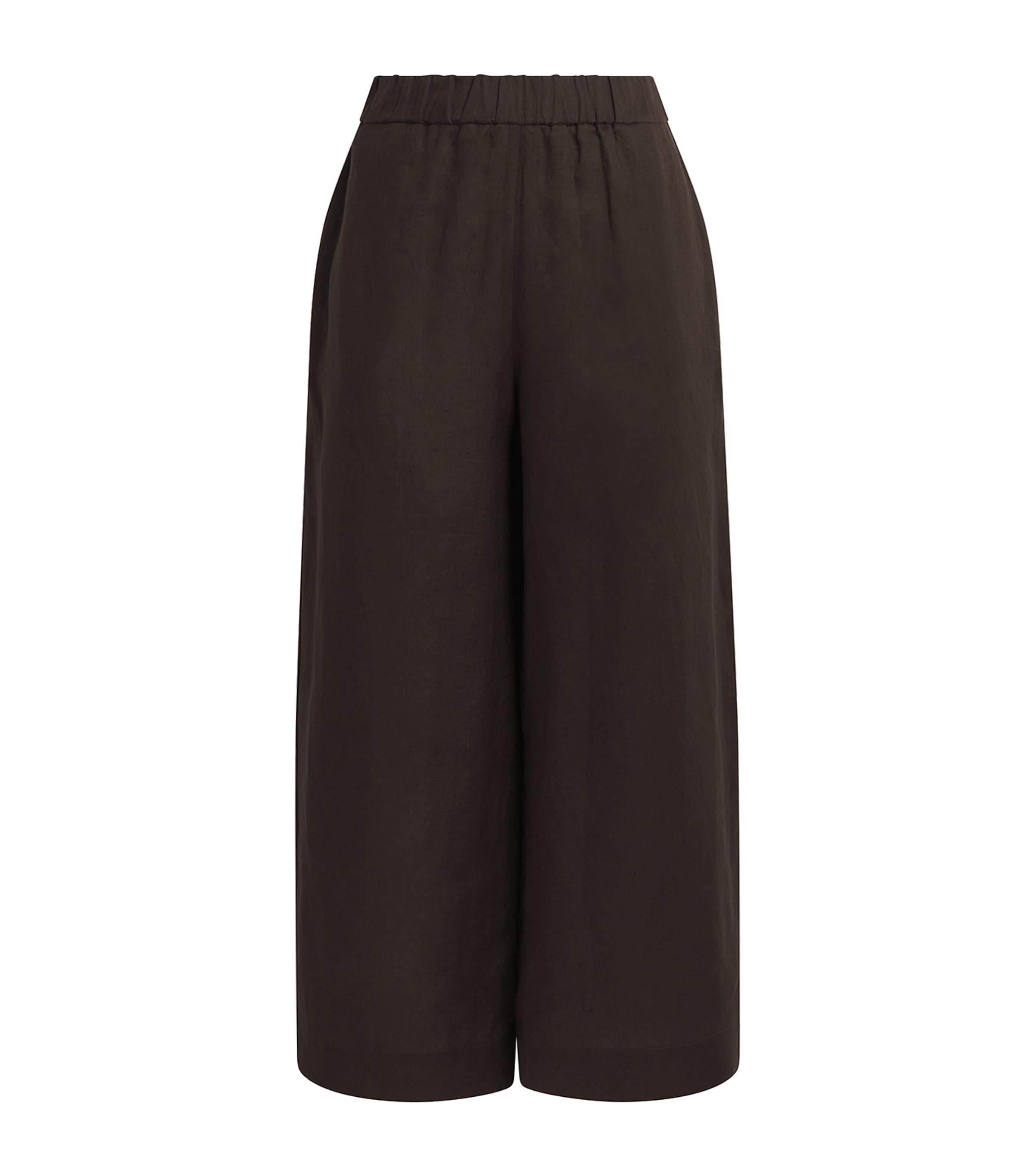 MM Womens Linen Wide-Leg Trousers Dark Bown Image 1