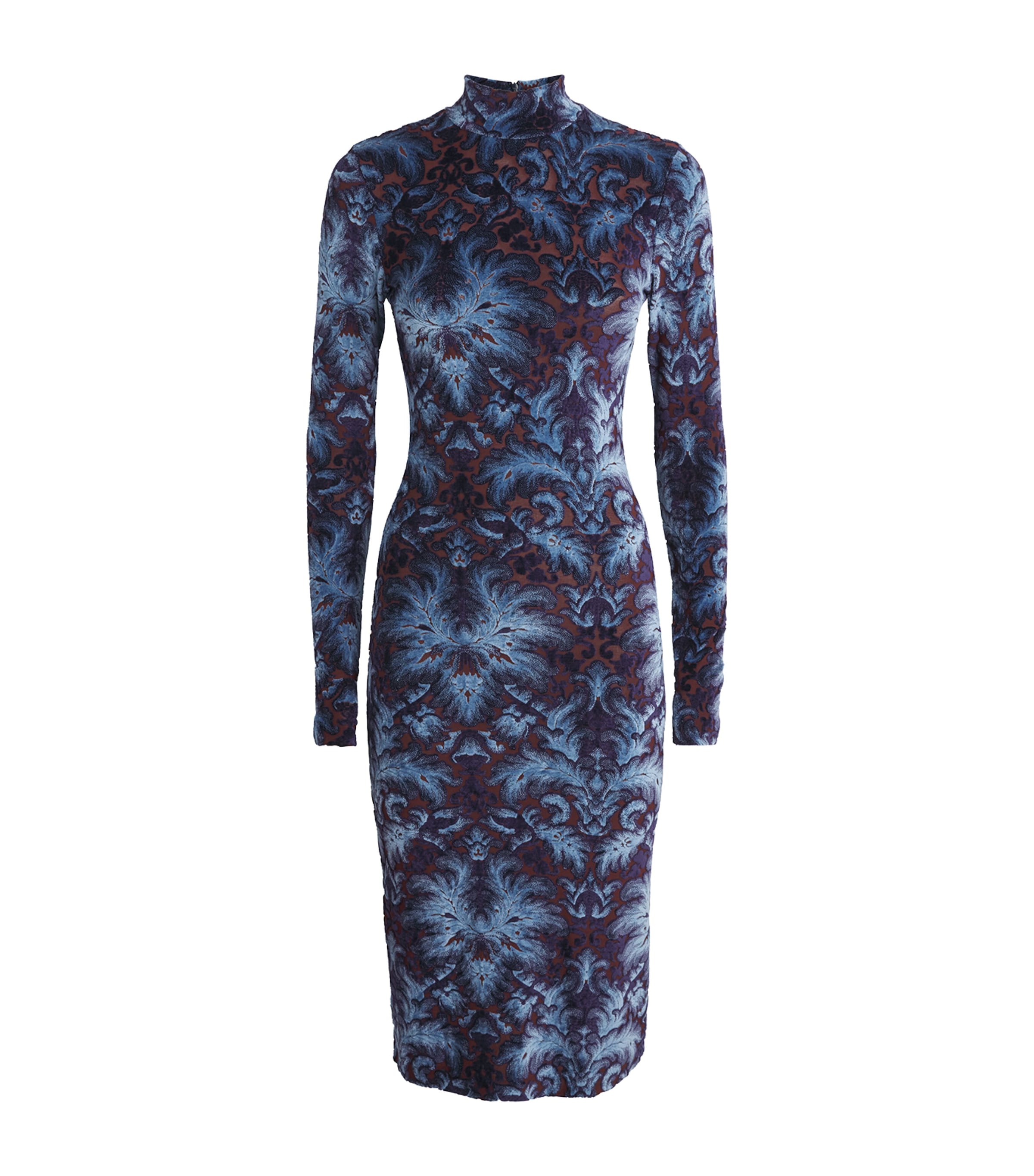 Etro Velvet Baroque Midi Dress In Blue