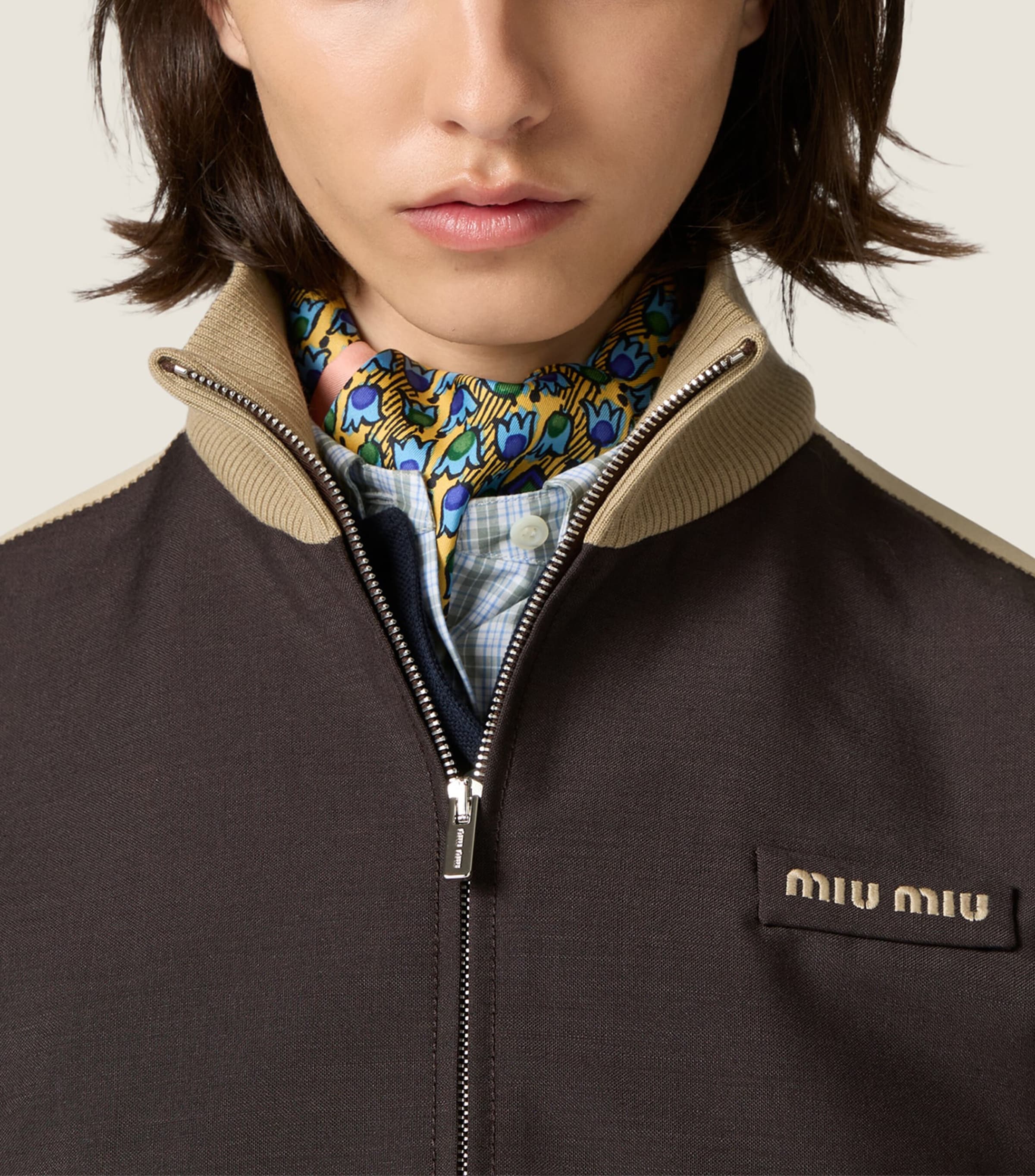 Miu Miu Womens Mohair-Virgin Wool Cropped Blouson Jacket Brown Image 4