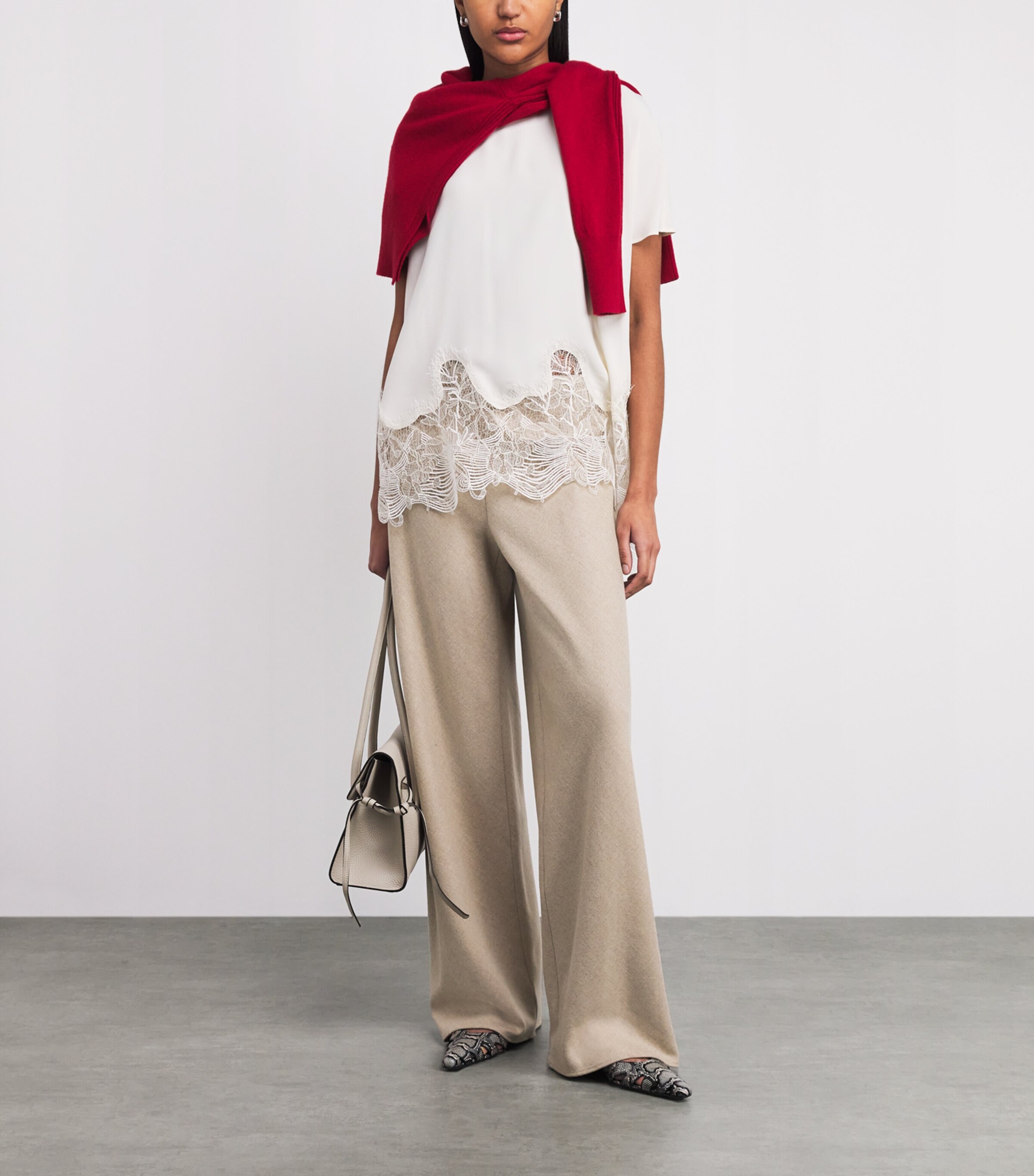 Vince Womens Wool-Blend Wide-Leg Trousers Oatmeal Image 2