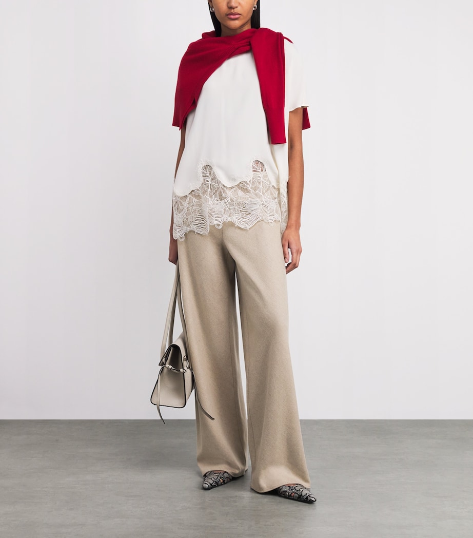 Vince Womens Wool-Blend Wide-Leg Trousers Oatmeal Image 2