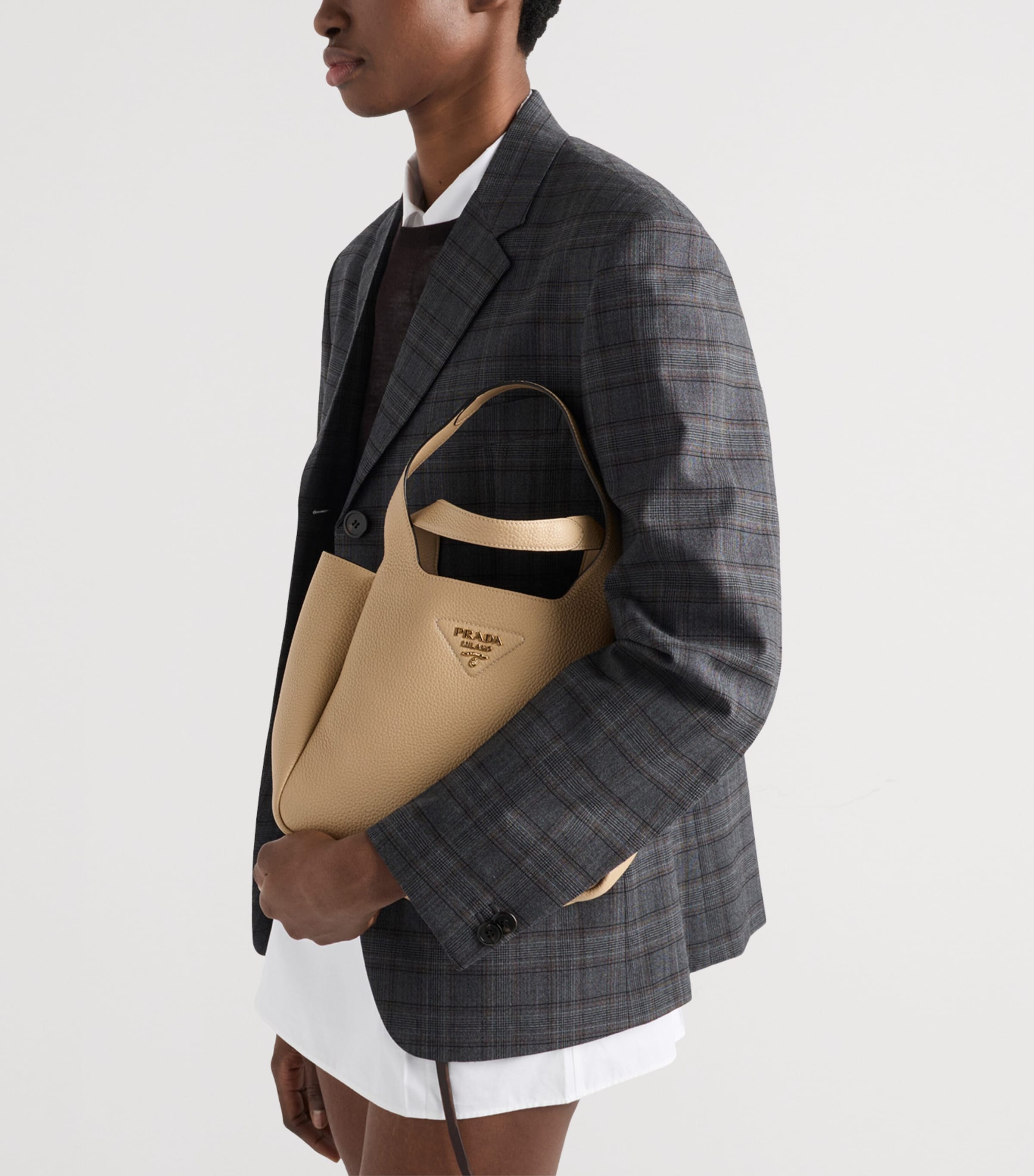 Prada Small Leather Tote Bag Neutral Image 2