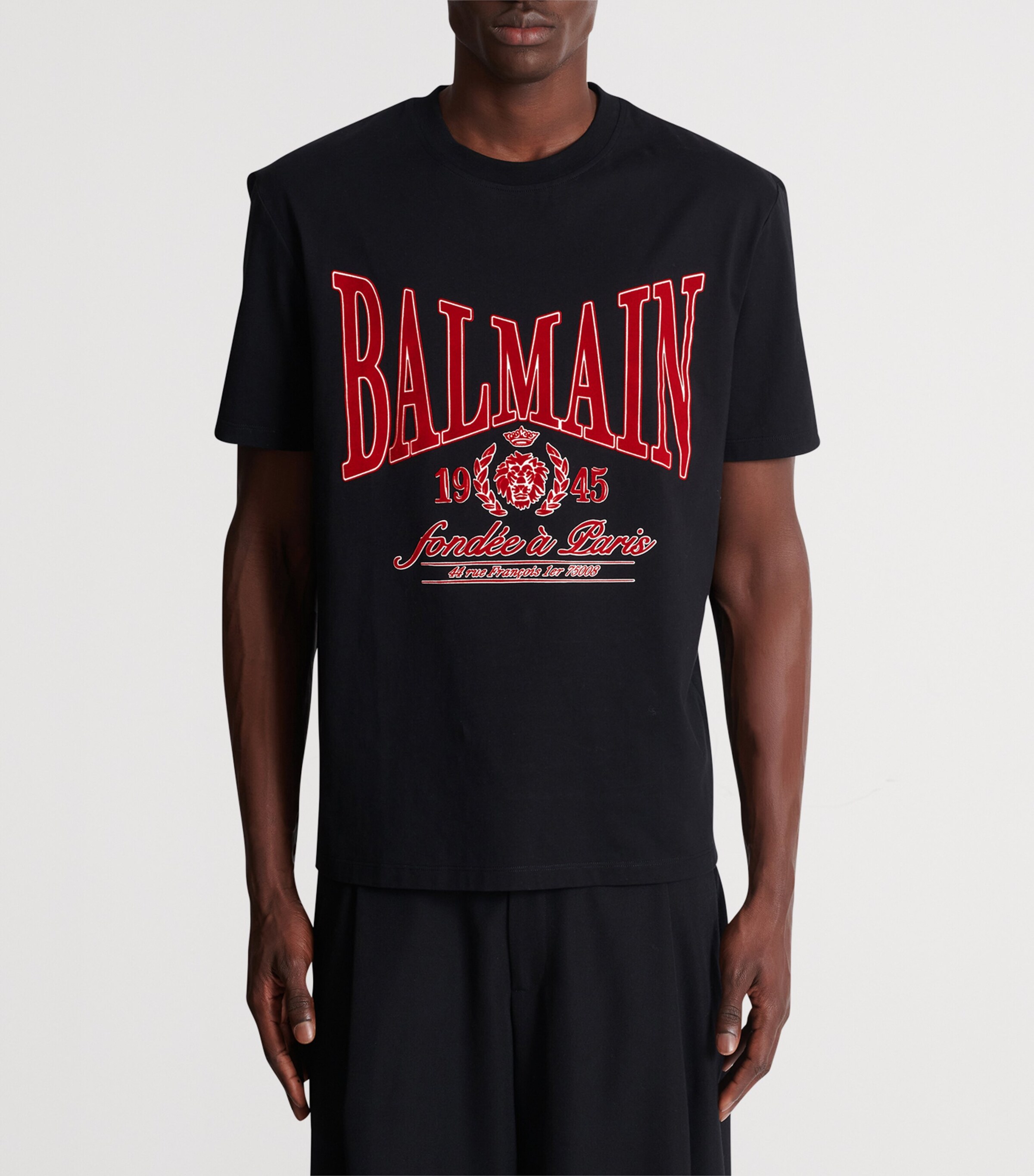 Balmain Mens Cotton Flocked College Print T-Shirt Egc Noir/rouge Image 5