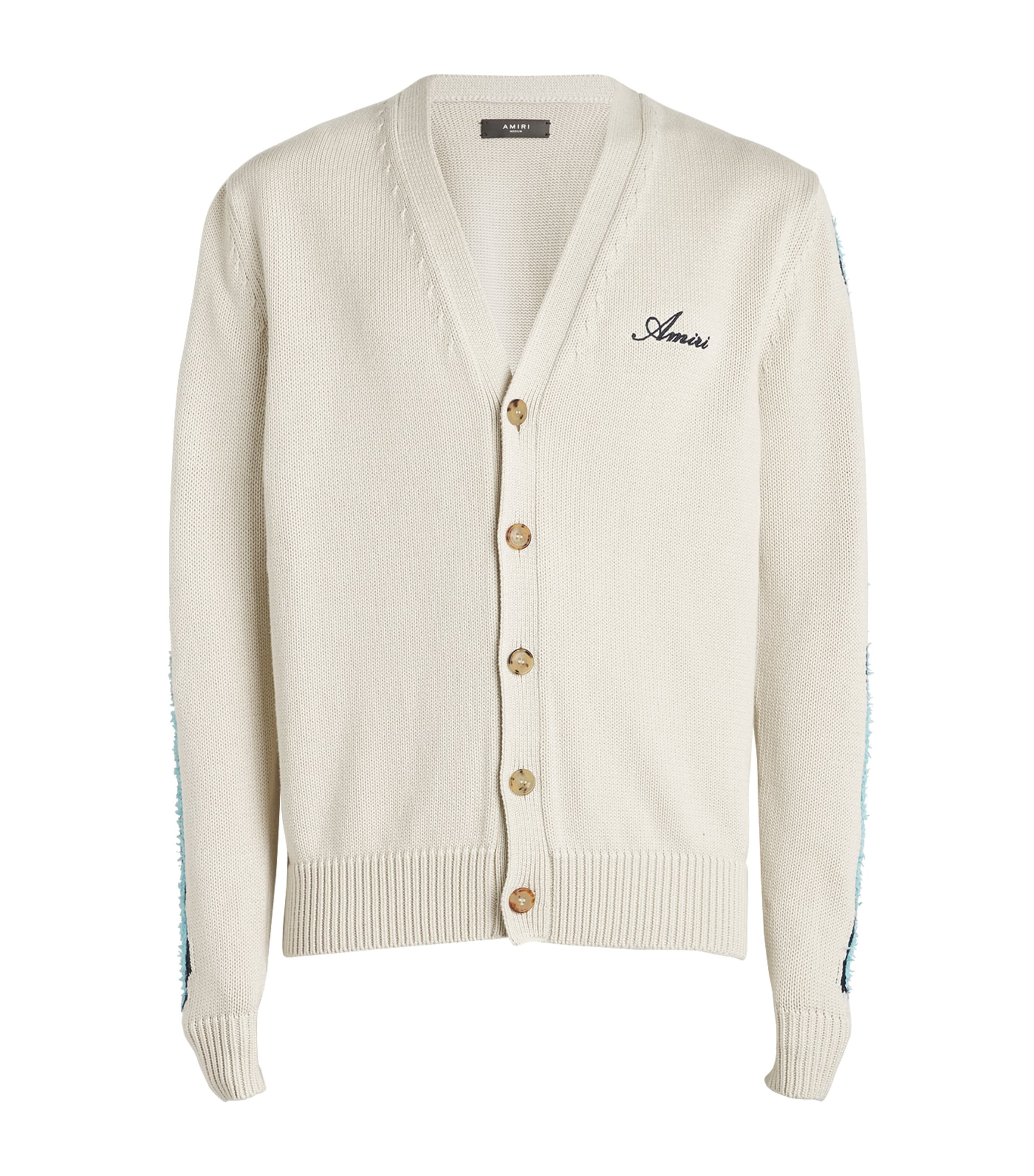 Shop Amiri Cotton V-neck Bones Cardigan In White