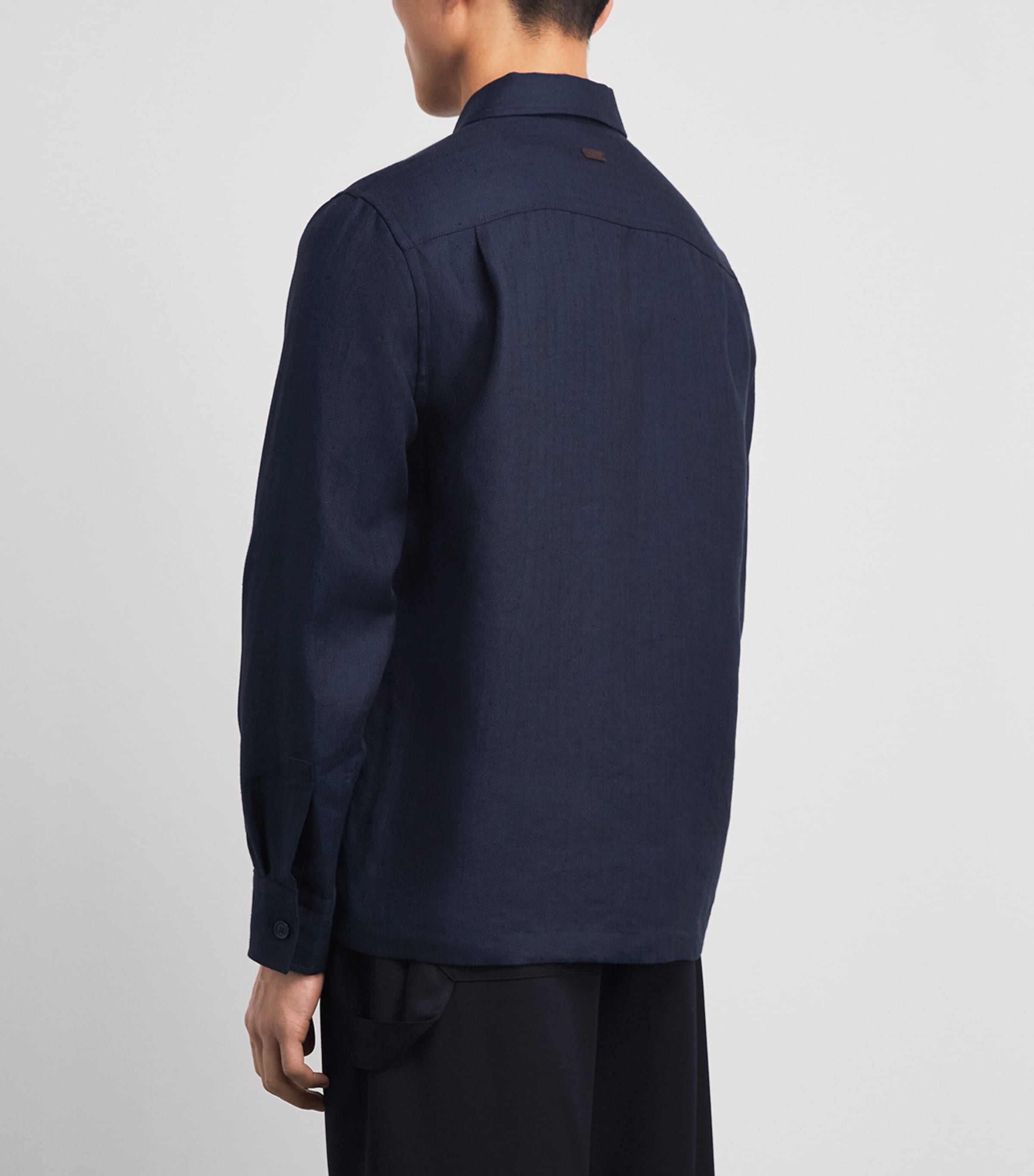 Eton Mens Linen-Blend Overshirt Navy Blue Image 5