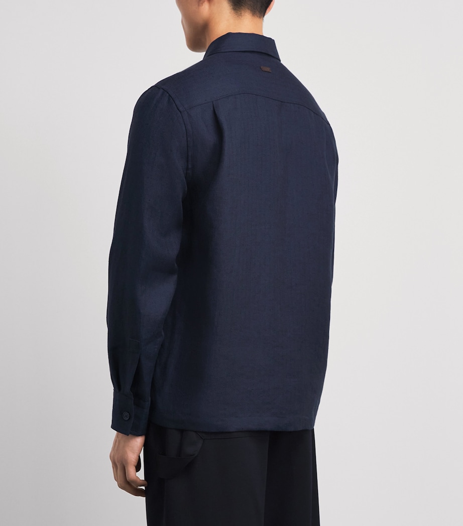 Eton Mens Linen-Blend Overshirt Navy Blue Image 5