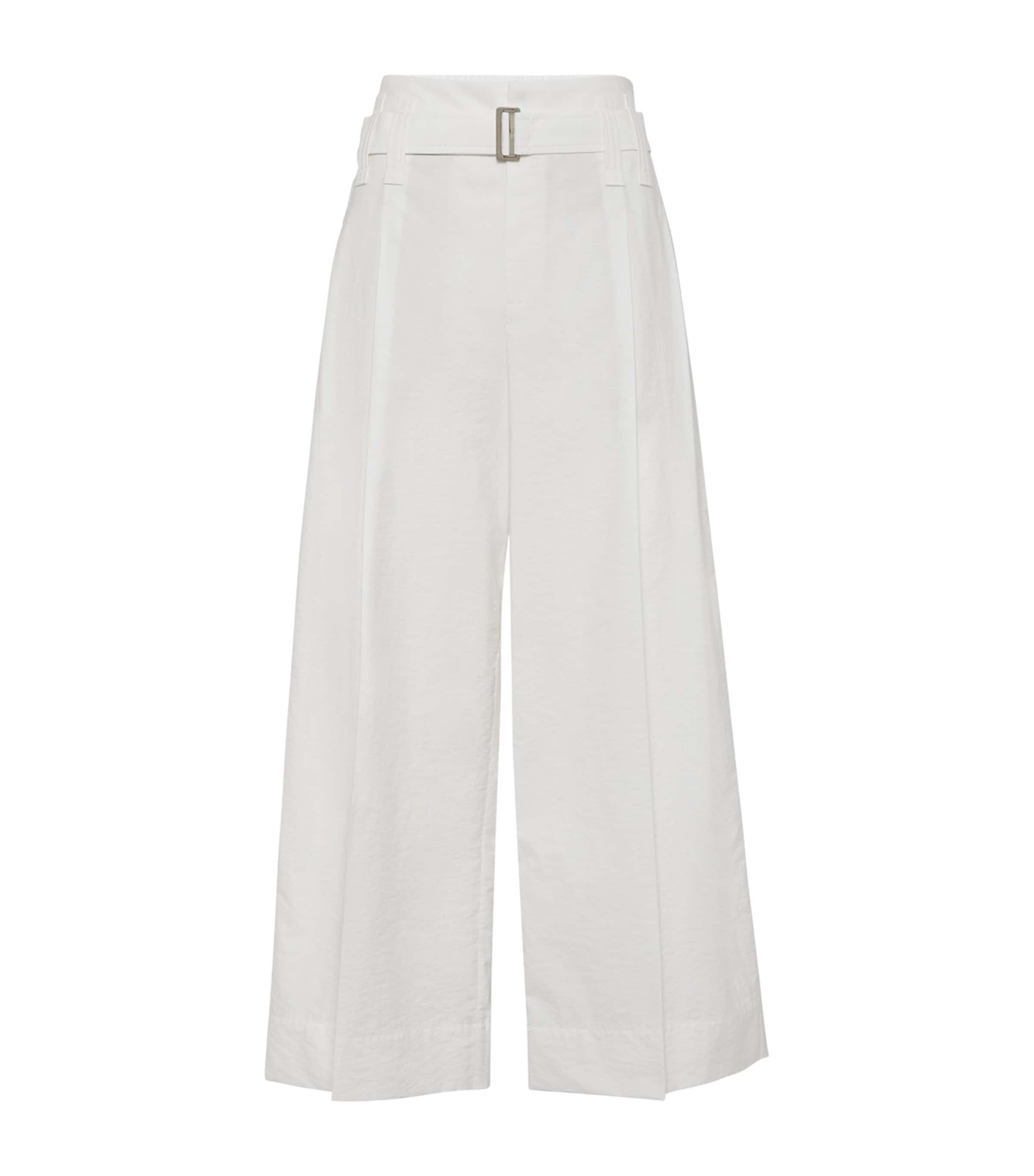 Brunello Cucinelli Techno Cotton Cropped Pleated Trousers In Sand