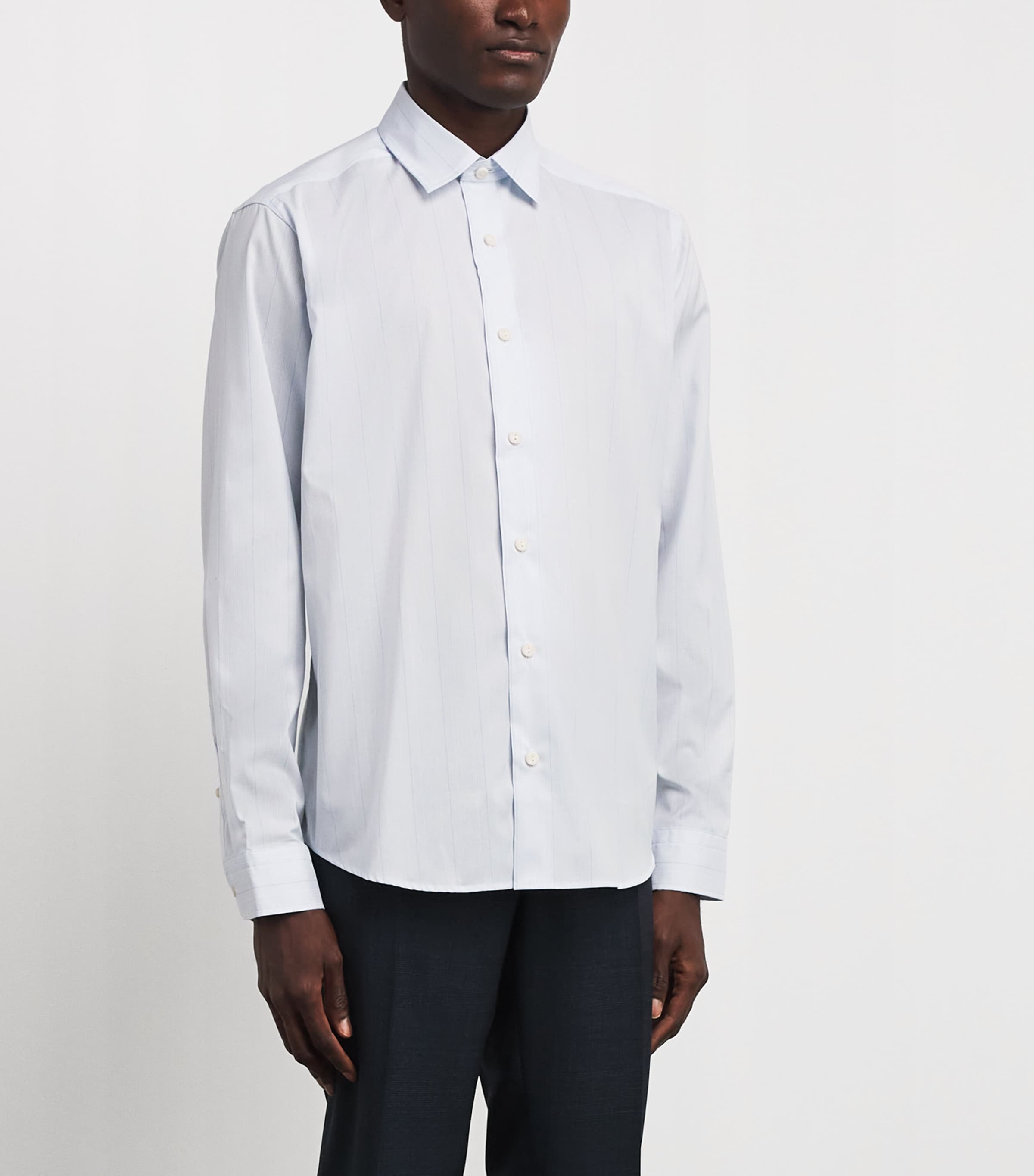 Eton Mens Cotton Stripe Shirt Light Blue Image 4