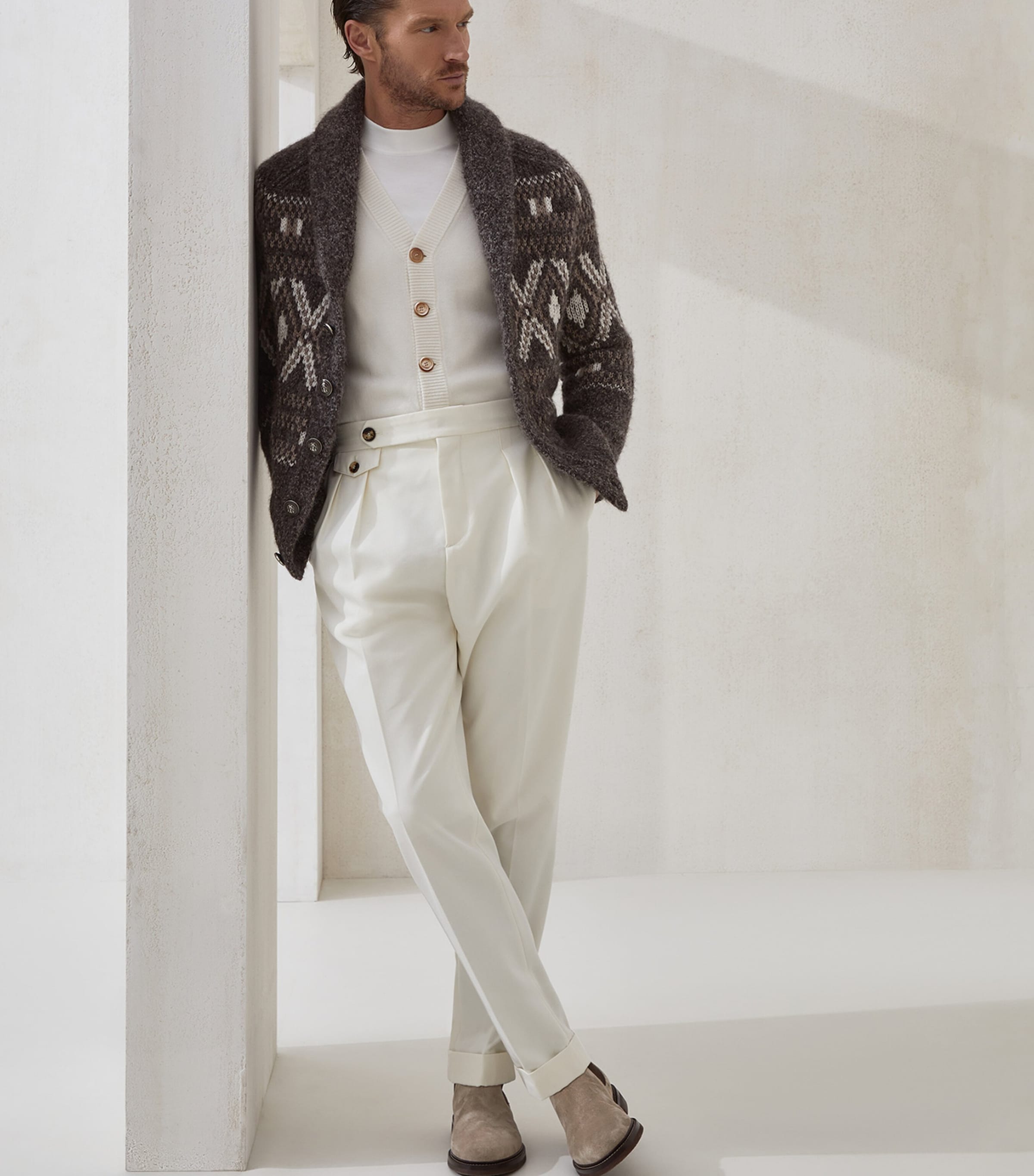 Alpaca-Virgin Wool-Cashmere Jacquard Cardigan COW07 Image 3