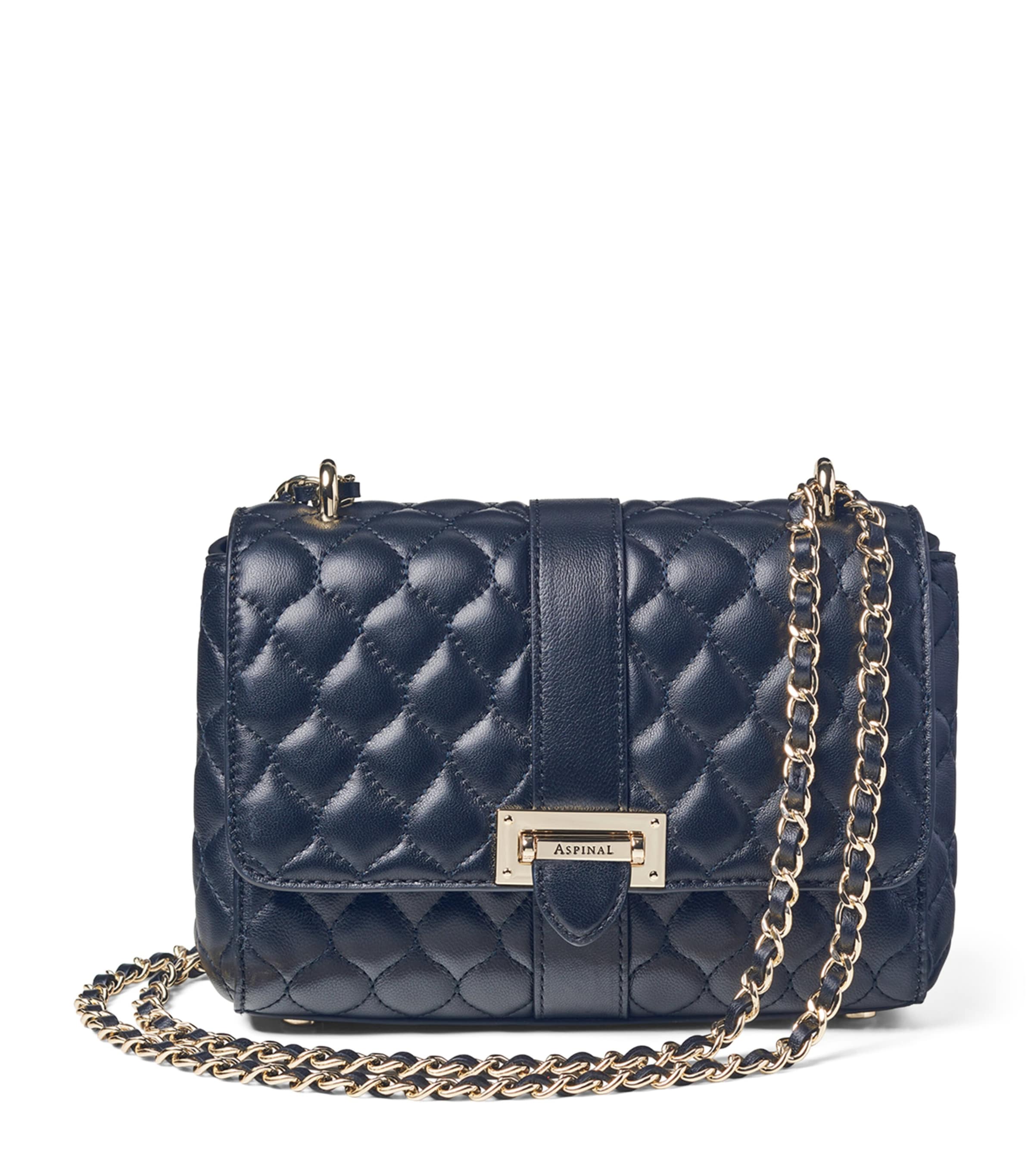 Shop Aspinal Of London Leather Lottie Shoulder Bag In Navy