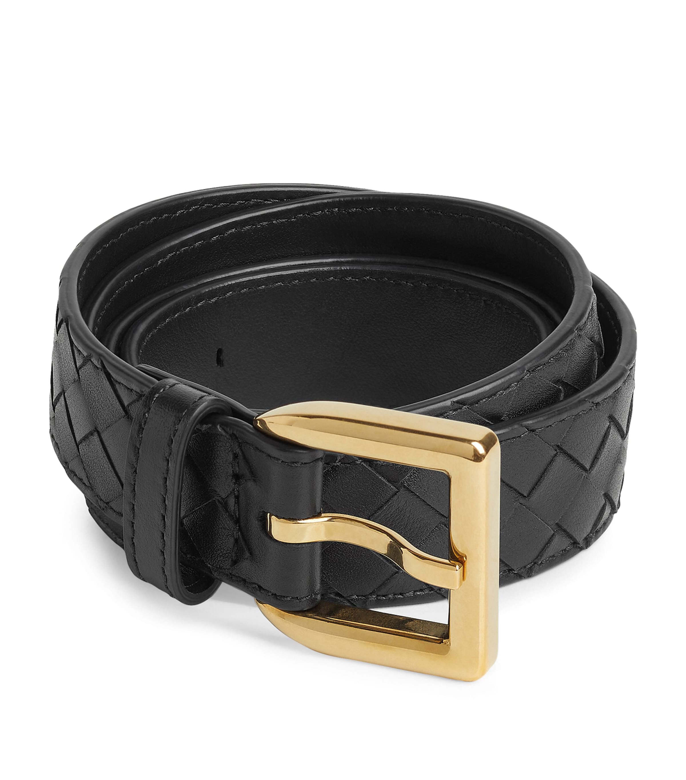 Bottega Veneta Calfskin Intrecciato Piccolo Belt In Black