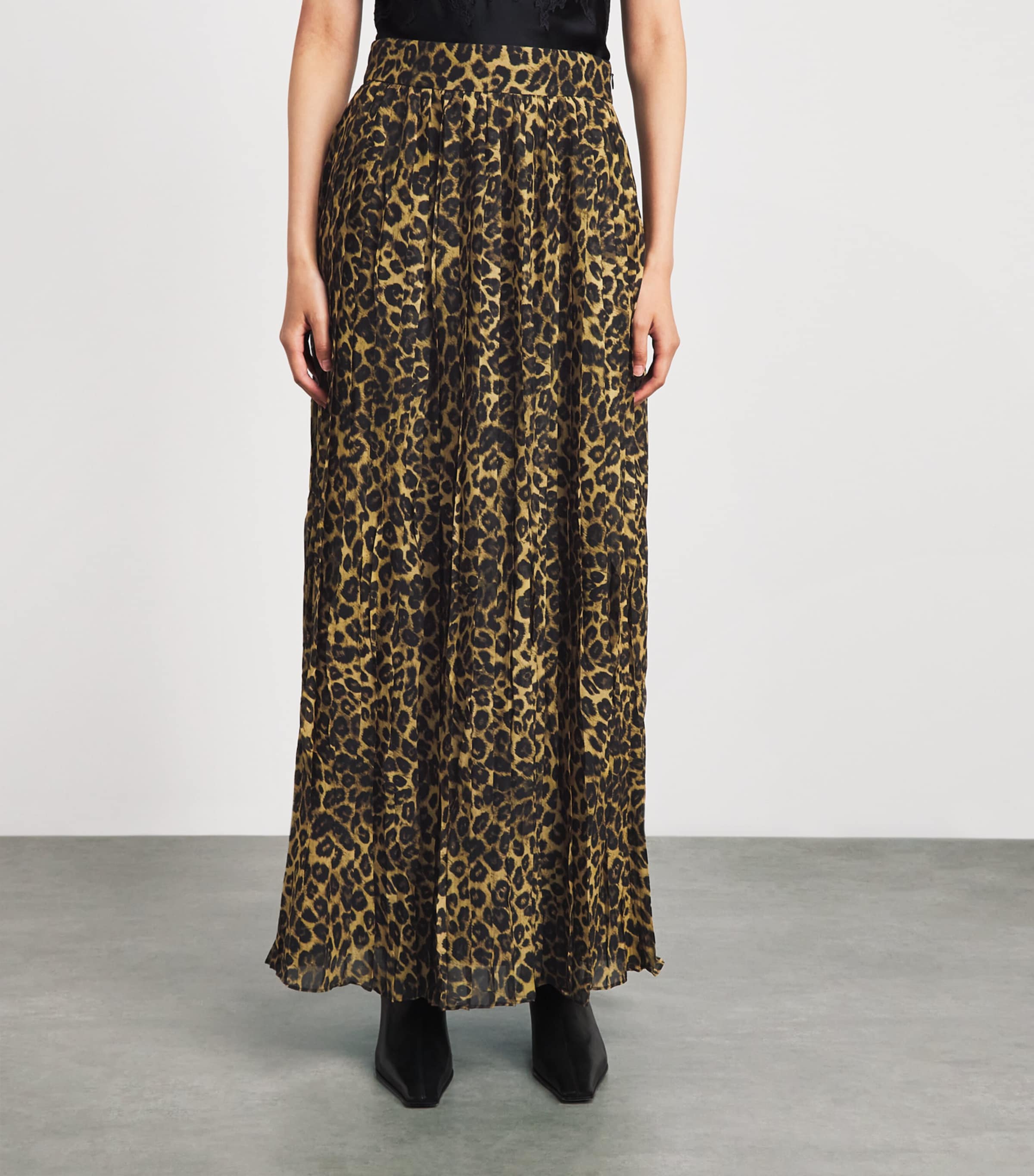 Toccin Womens Chiffon Leopard Pleated Dillon Midi Skirt Leopard Image 4