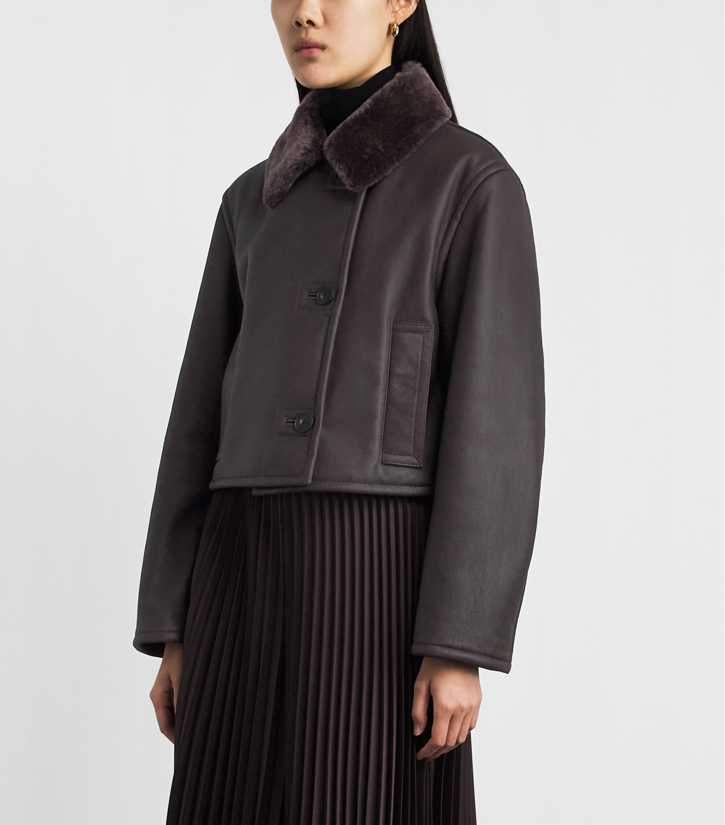 Joseph Womens Leather-Shearling Liri Jacket Mahogany Image 4