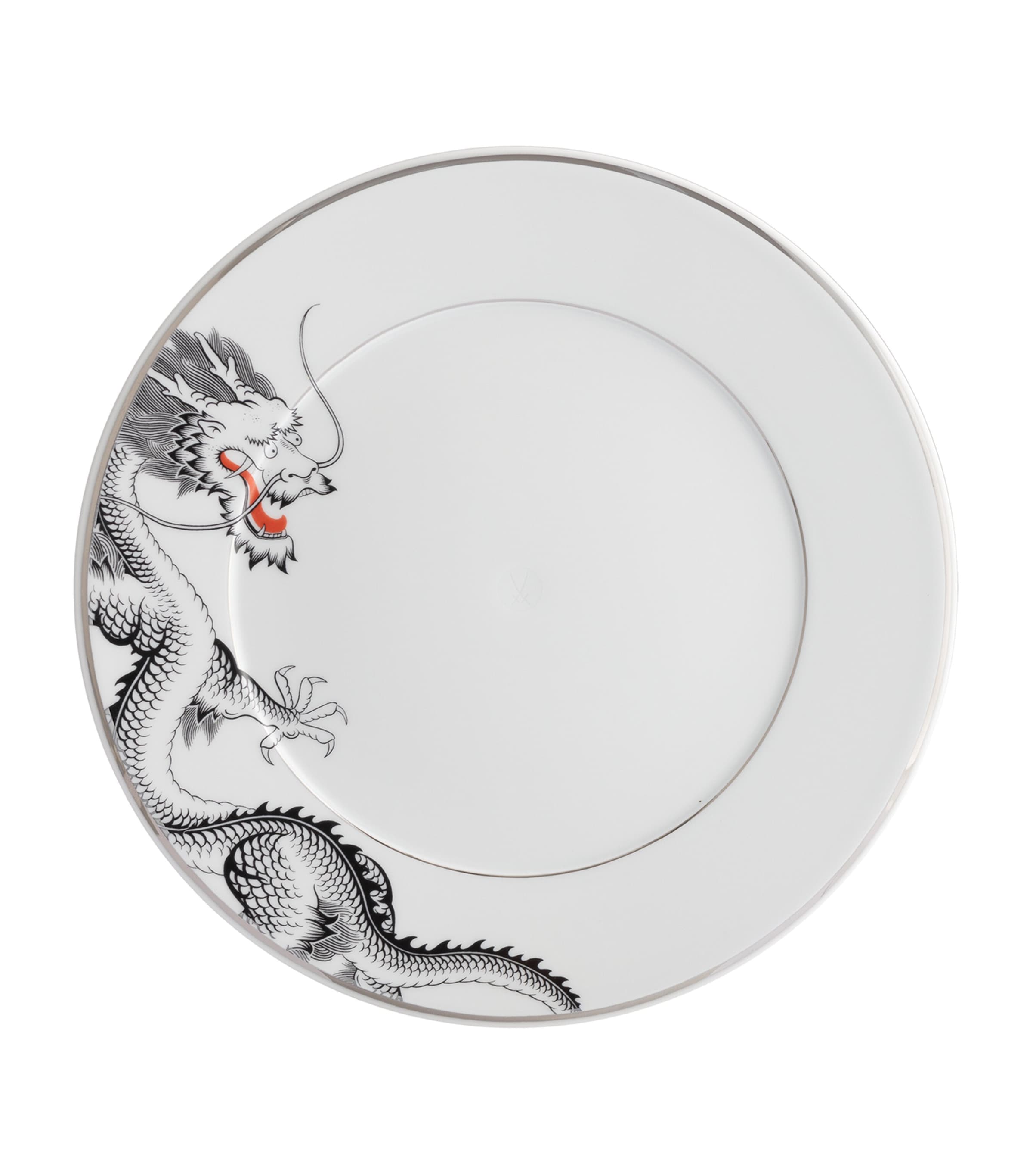 Meissen Porcelain-platinum Lucky Dragon Dinner Plate In Metallic