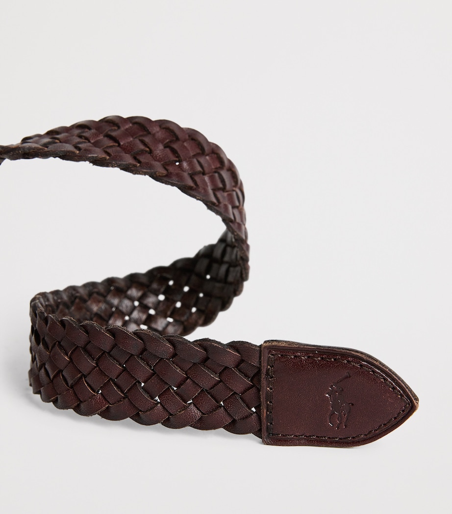 Leather Woven Belt DARK BROWN Image 3