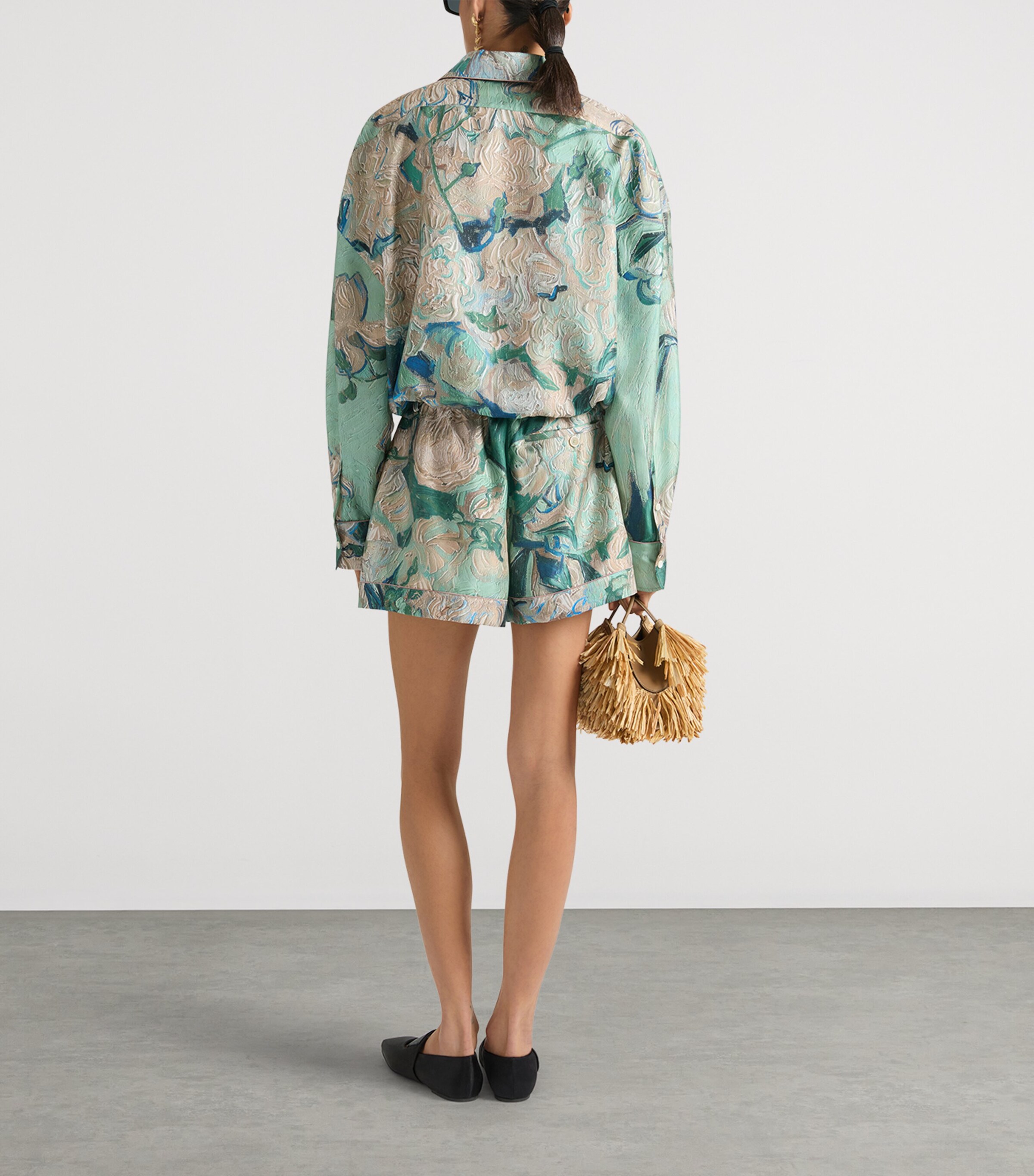 Givenchy Womens Silk Floral Shorts Mint Green Image 3