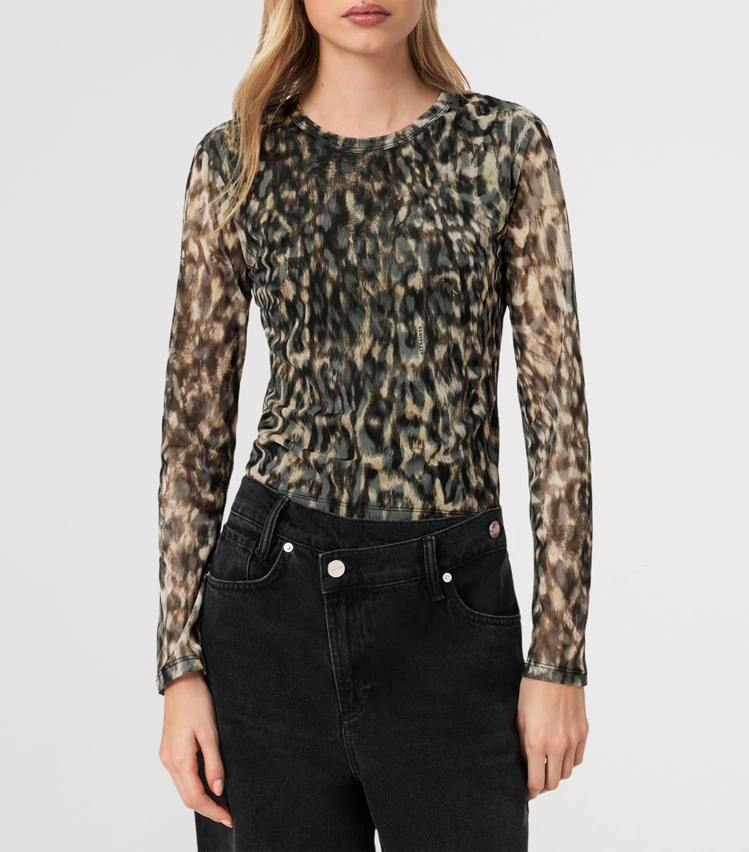 AllSaints Womens Mesh Ellie T-Shirt Leppo Brown Image 3