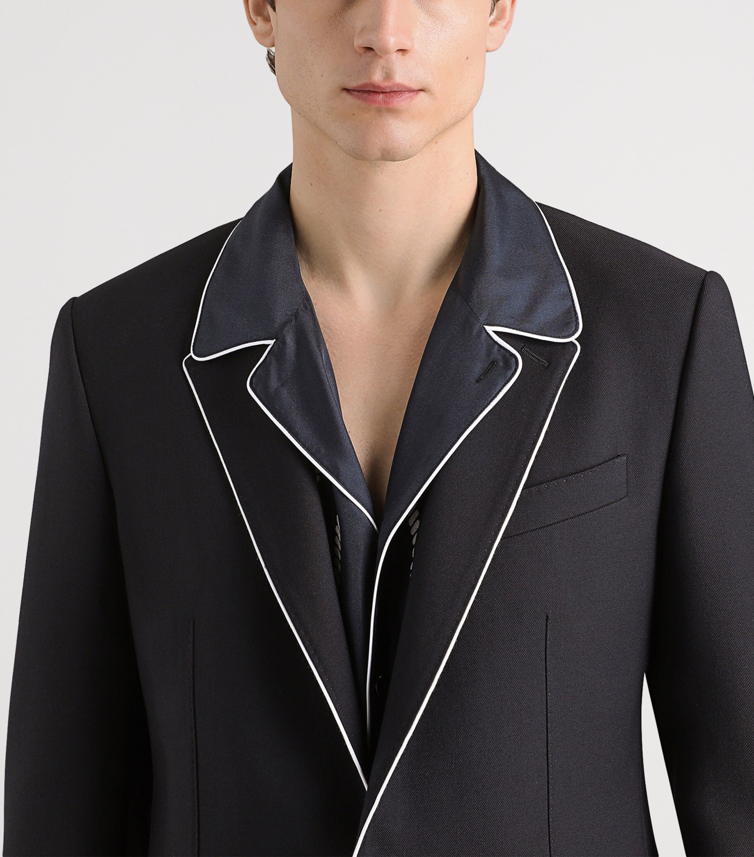 Dolce&Gabbana Mens Virgin Wool Contrast-Piping Blazer Very Dark Blue Image 4