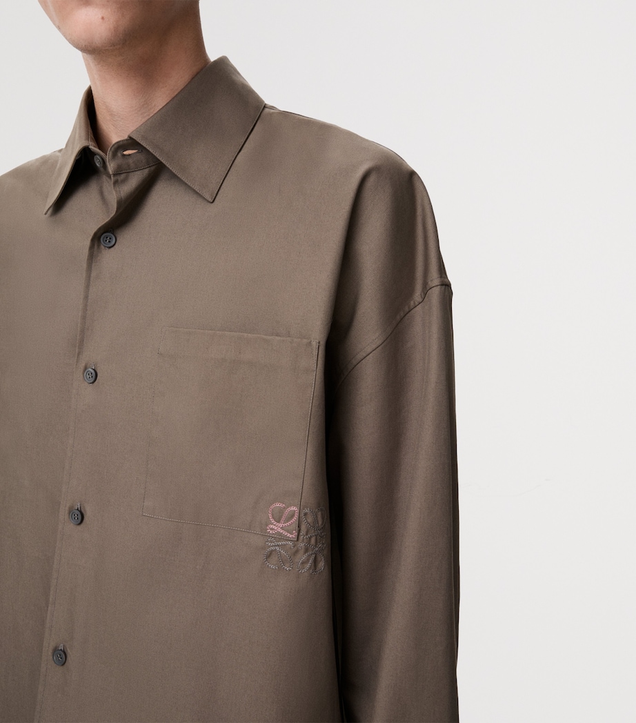 LOEWE Mens Cotton-Blend Anagram Shirt Khaki Brown Image 5