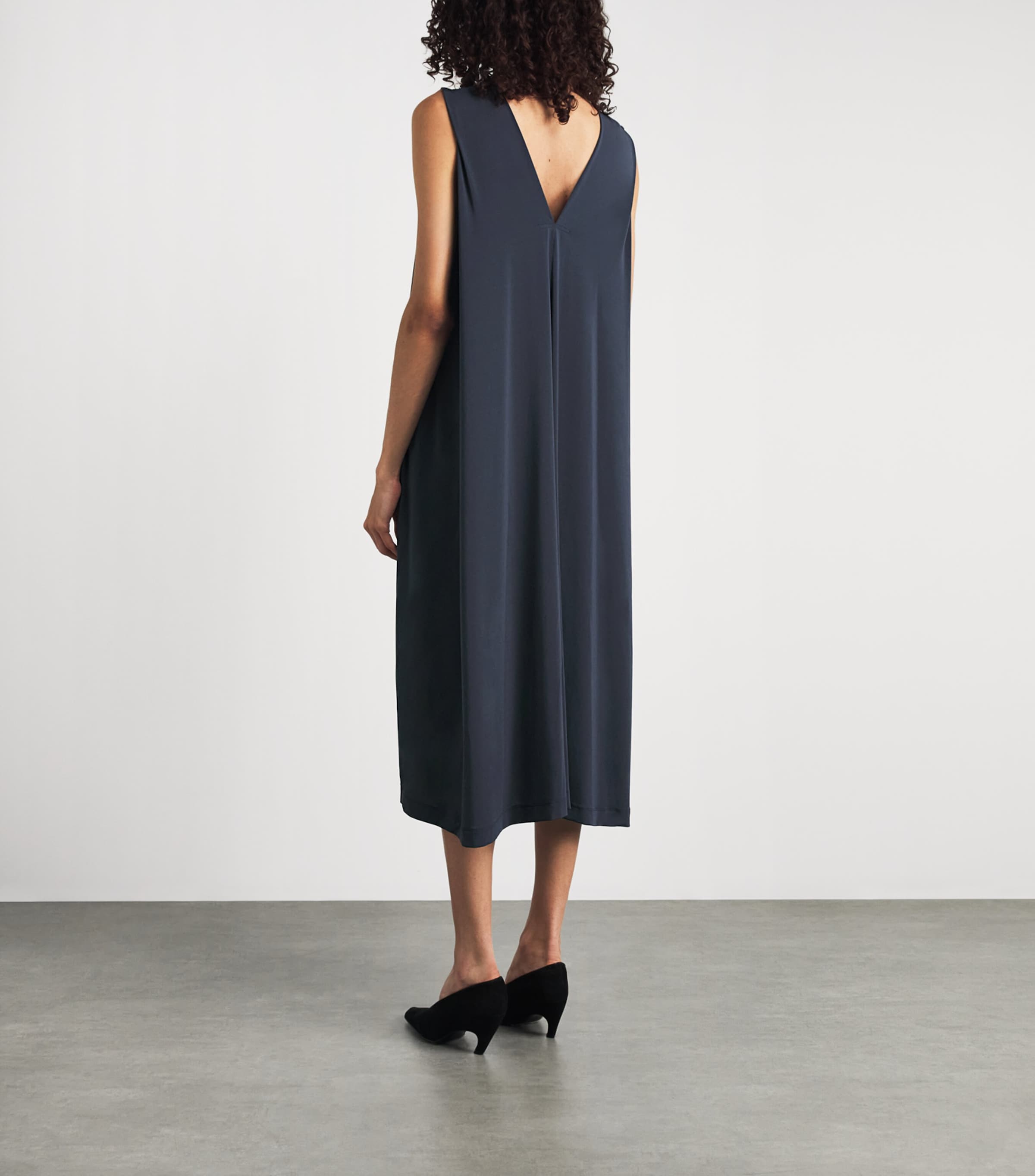 Issey Miyake Womens Drape Jersey Sleeveless Midi Dress Dark Navy Image 4