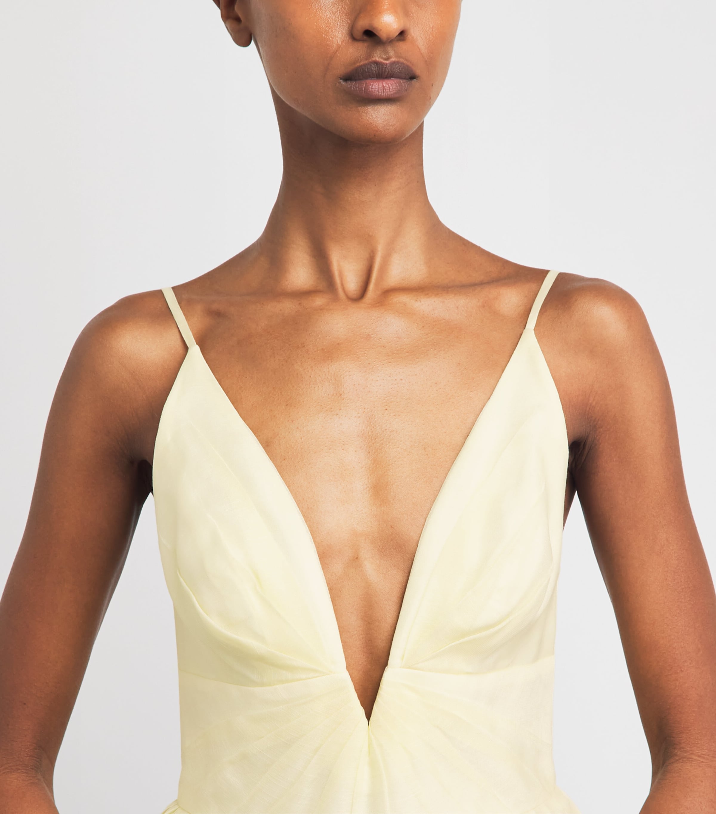 Zimmermann Womens Linen-Silk Plunge Mini Dress Lemon Image 3