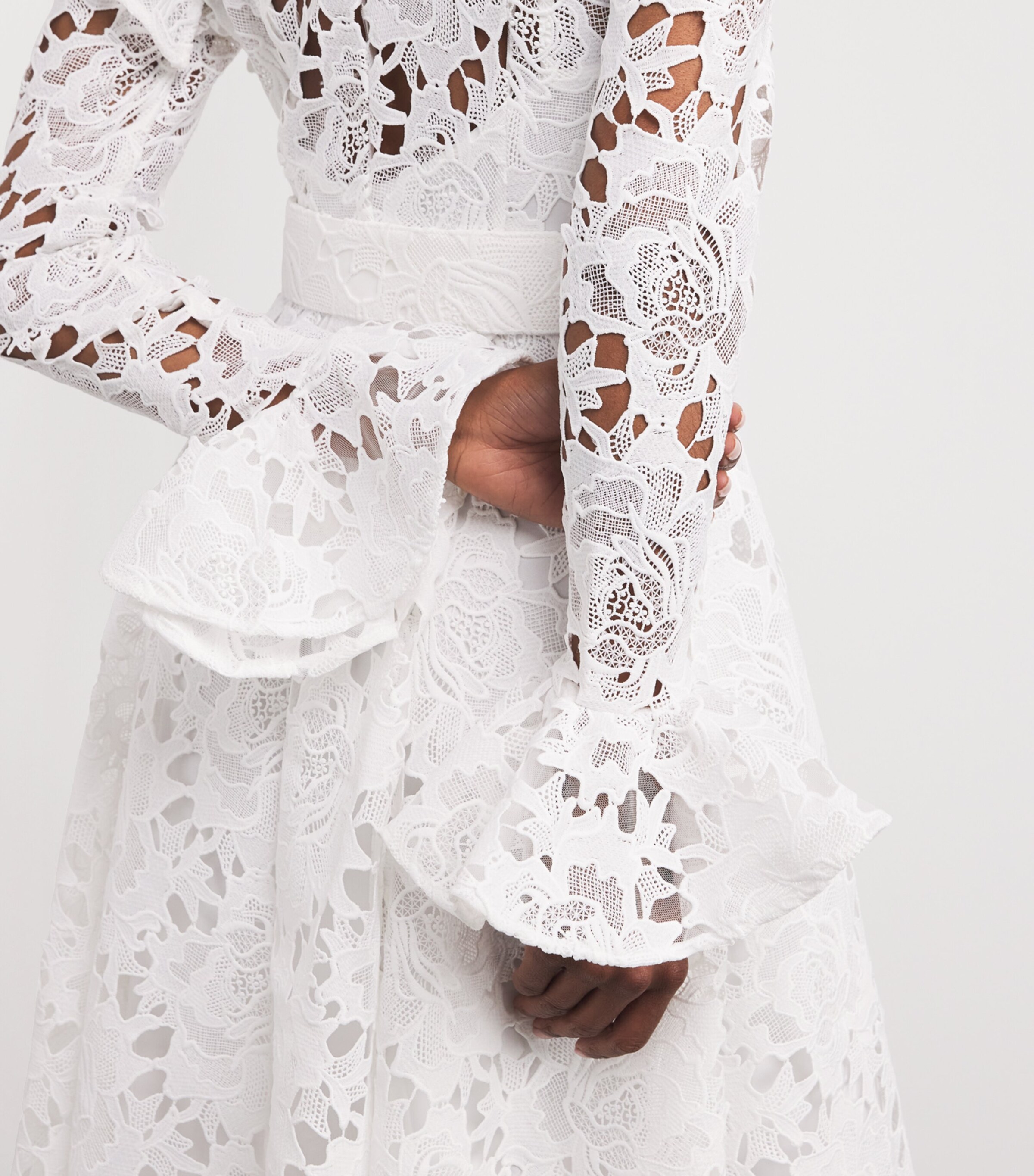 LEO LIN White Lace Aliyah Midi Dress | Harrods US