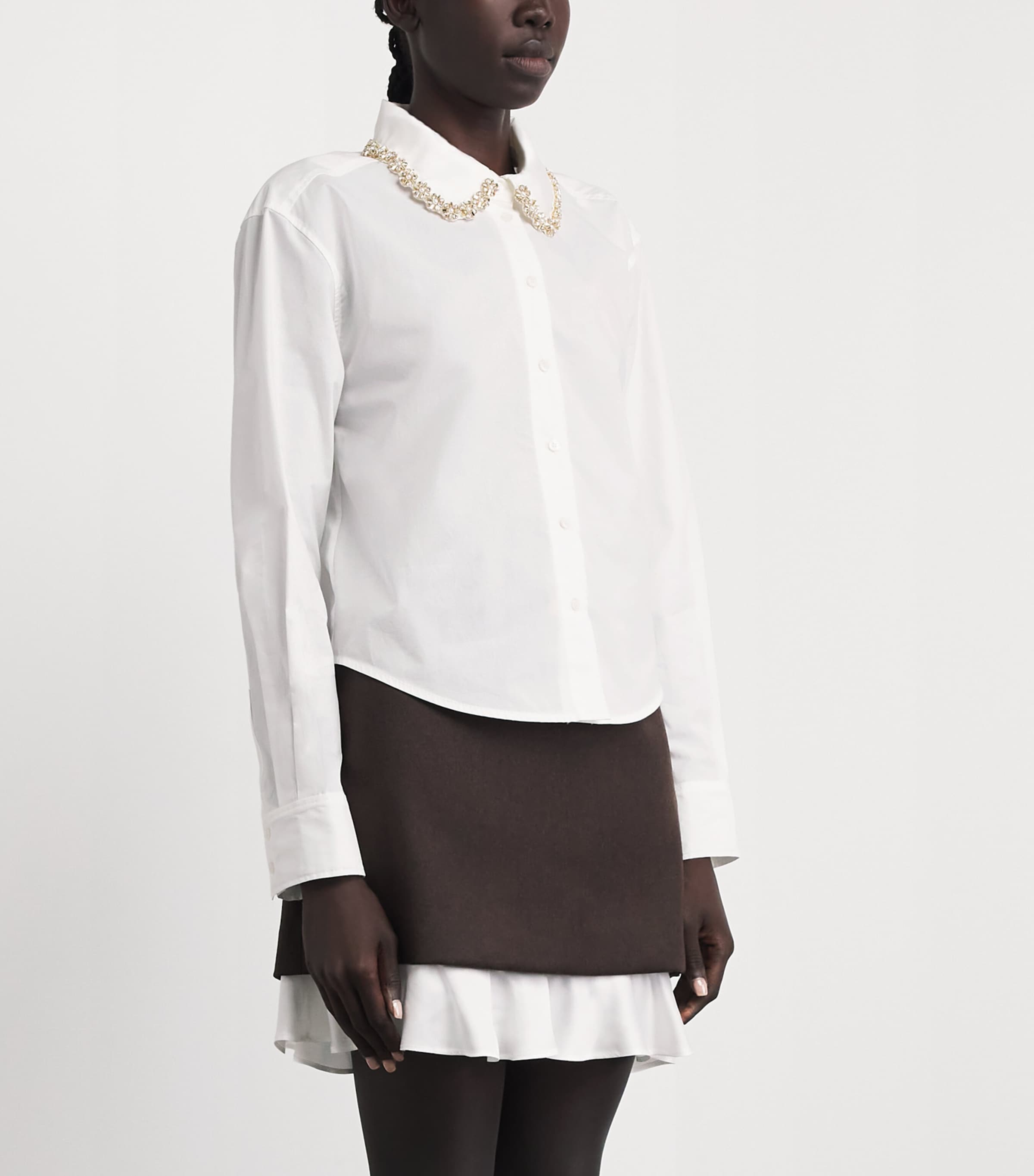 Sandro Paris Womens Cotton Jewel-Collar Shirt White Image 4